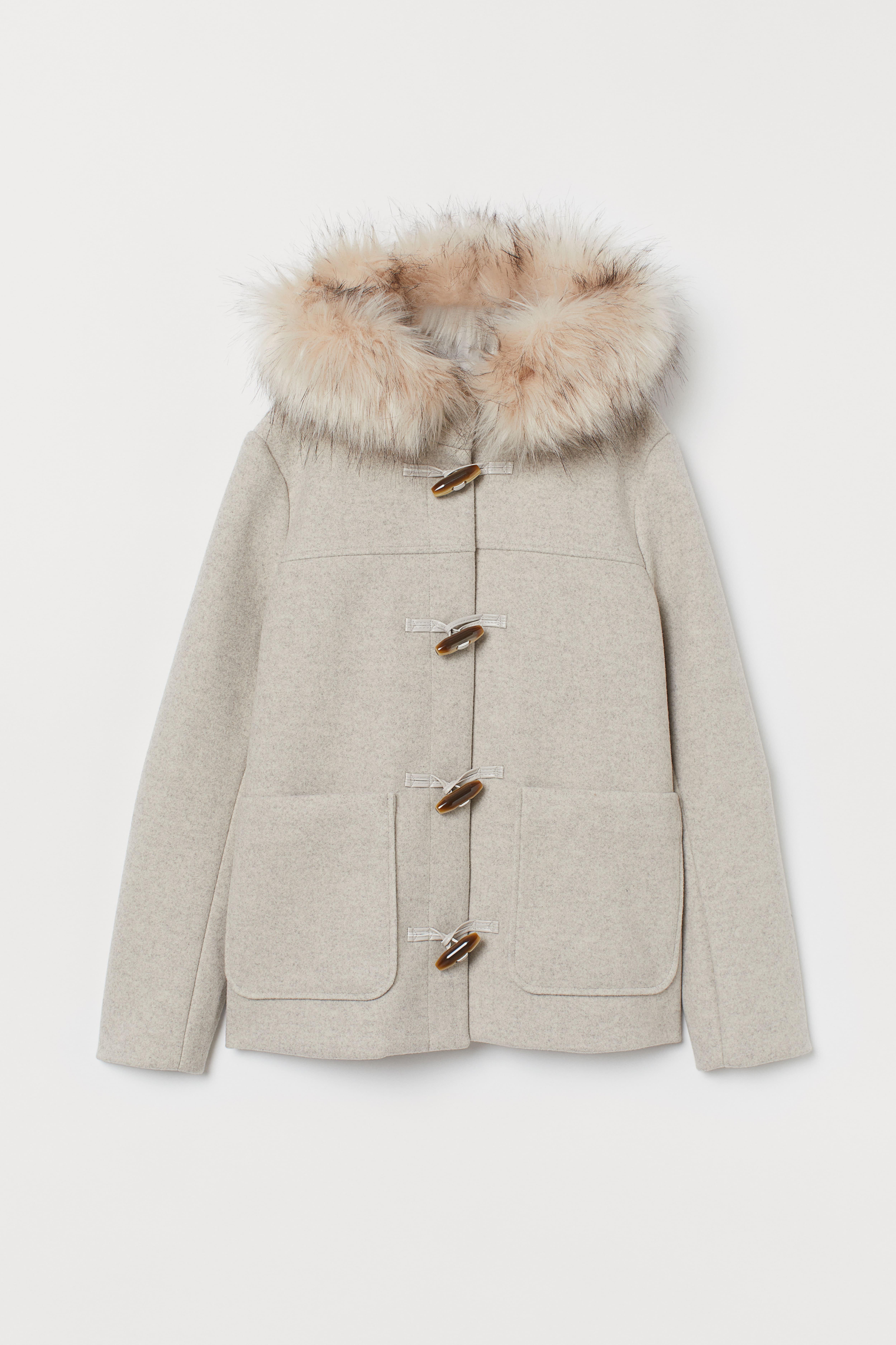 Duffle coat with fashion faux fur hood