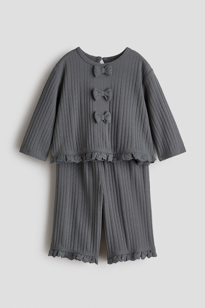 2-Piece Knit Bow-Detail Set - Gray/Light beige - 1