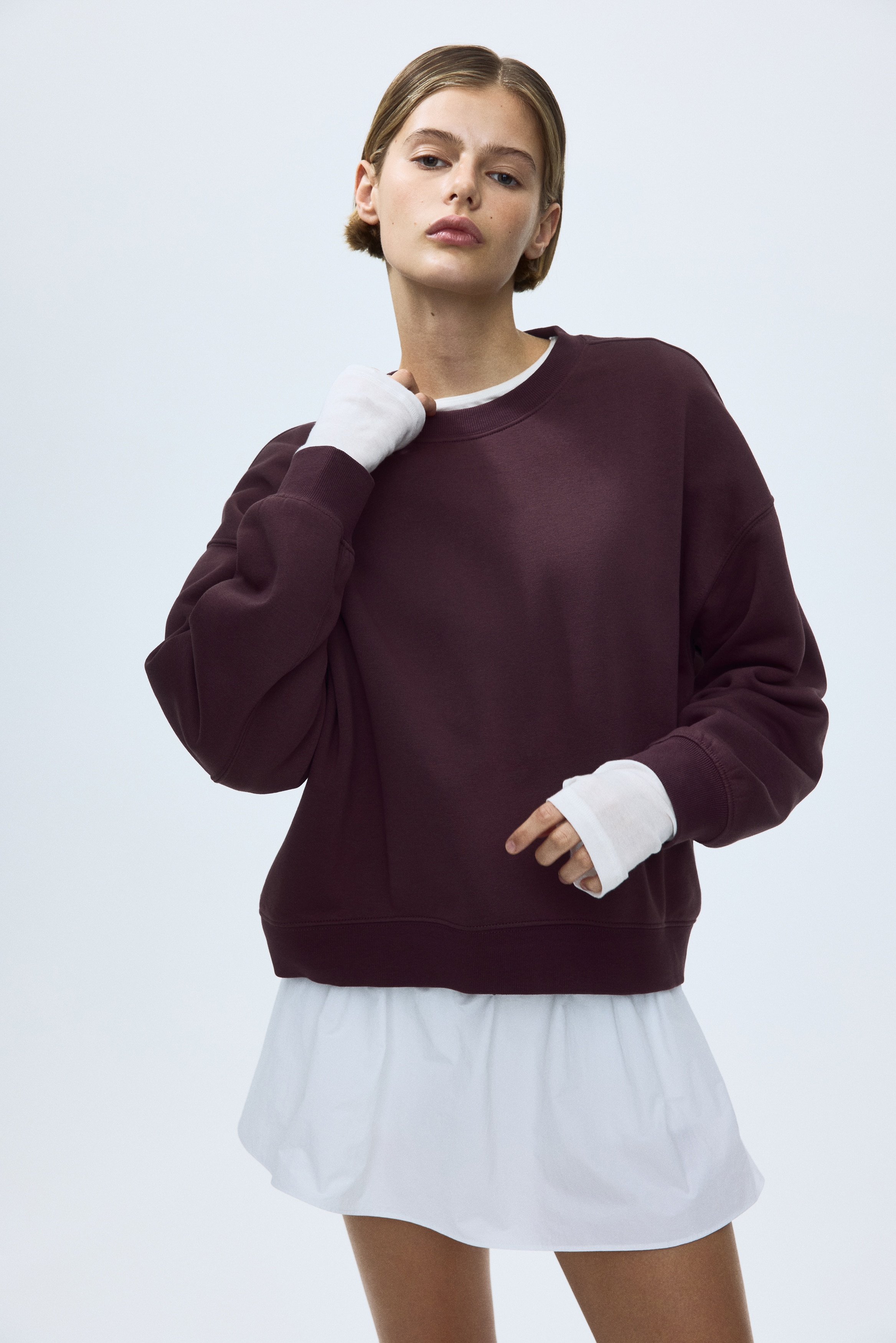 Sweatshirt with Printed Motif - Burgundy/Light gray melange/Light dusty blue/Navy blue/Dark brown/Dark blue
