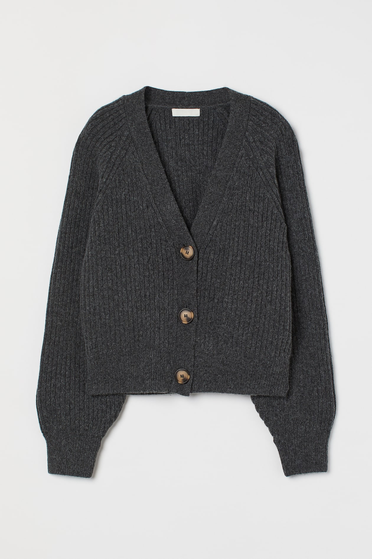 Rib-knit Cardigan - V-neck - Long sleeve - Dark gray - Ladies | H&M US