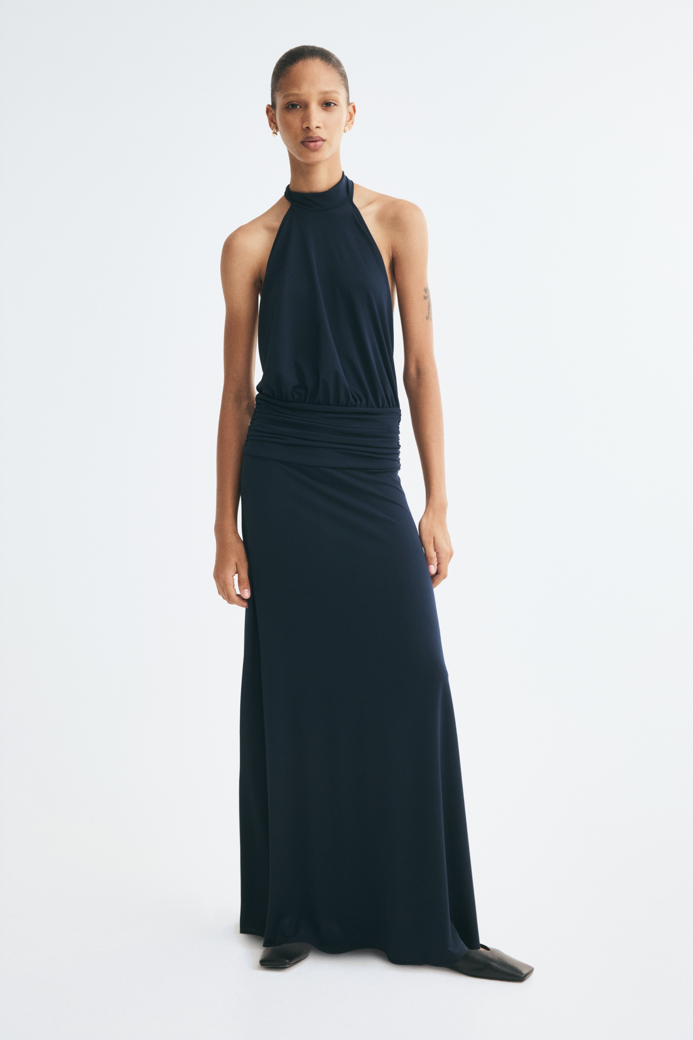 Maxivestido con escote halter - Azul oscuro/Amarillo pálido/Azul claro
