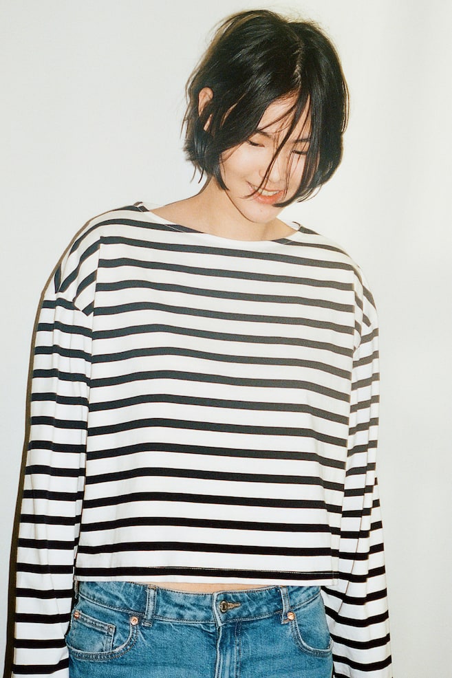 Oversized boat-neck top - White/Blue striped/White/Red striped - 1