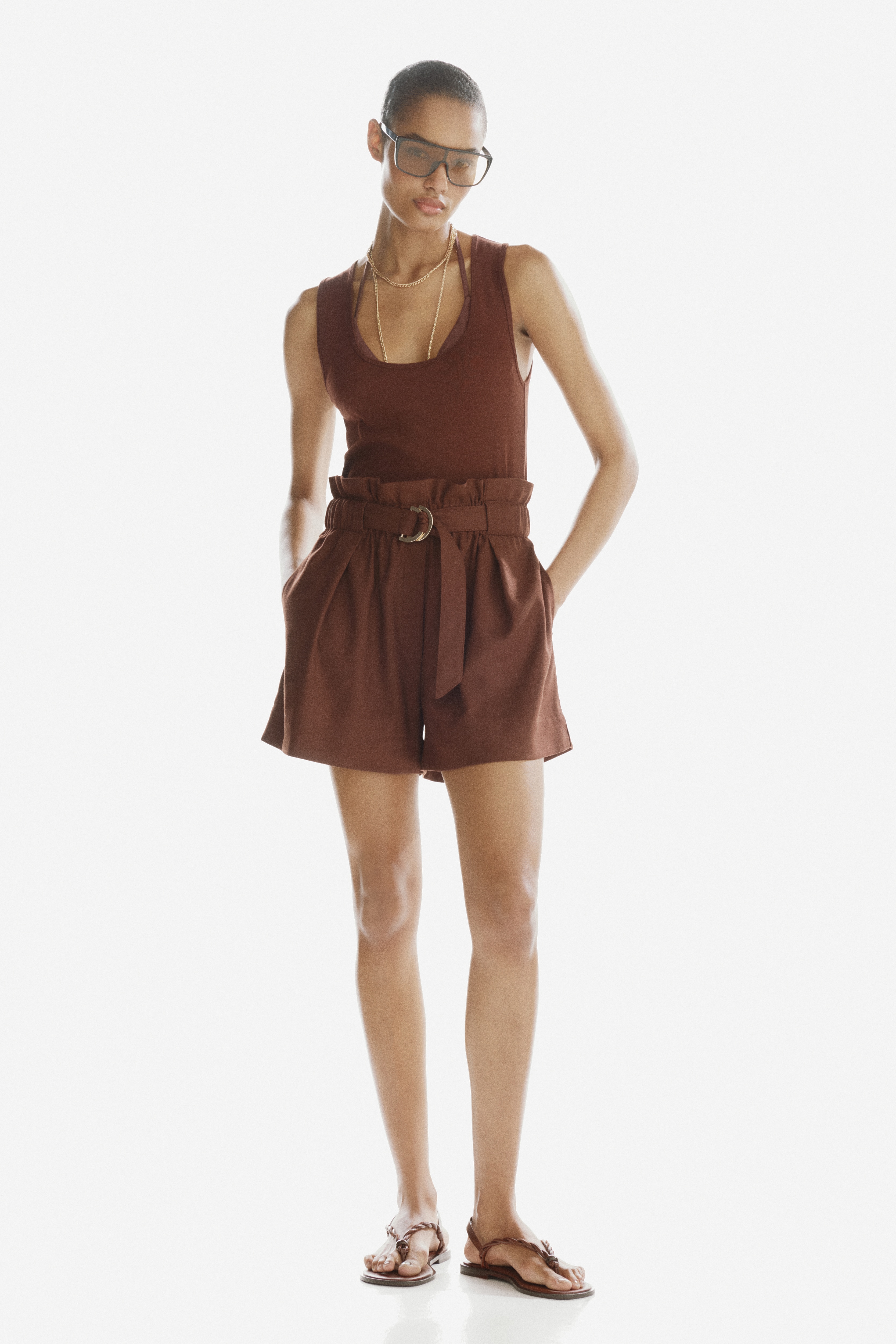 Paper Bag Shorts with Belt by H&M