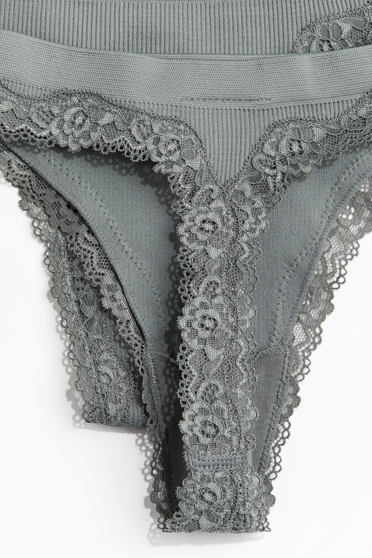 2-pack Seamless Lace-trimmed thong briefs - Grey-green/Black/White/Grey - 3