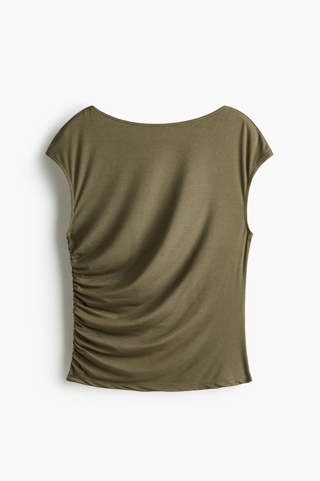 Draped cap-sleeved top - Khaki green/Dark brown/Polka dot/Cream/Polka dot/Light dusty blue/Cream/Dark brown - 1