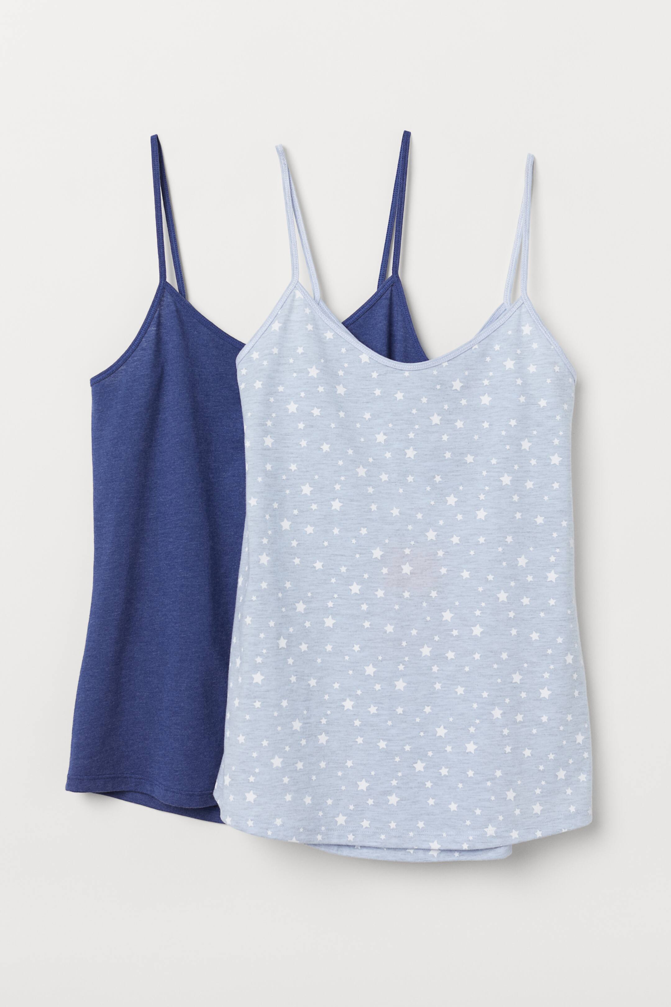 查看大圖: 2件入平紋細肩帶上衣 - 淺藍色/星星 - Ladies | H&M 1