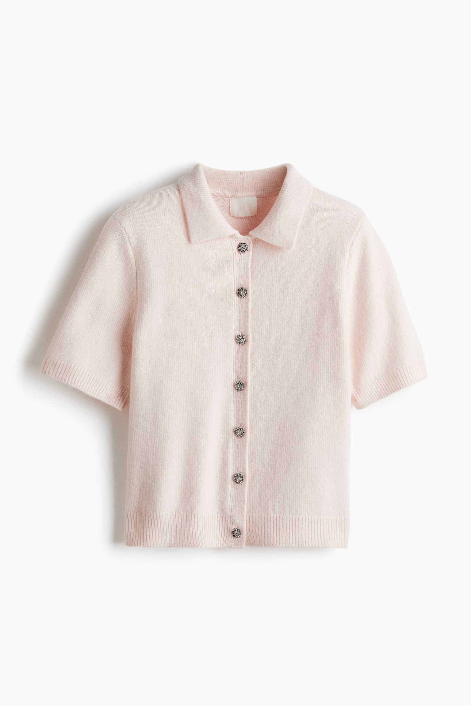 Short-sleeved collared cardigan - Pale pink/Burgundy/Beige/Black - 2