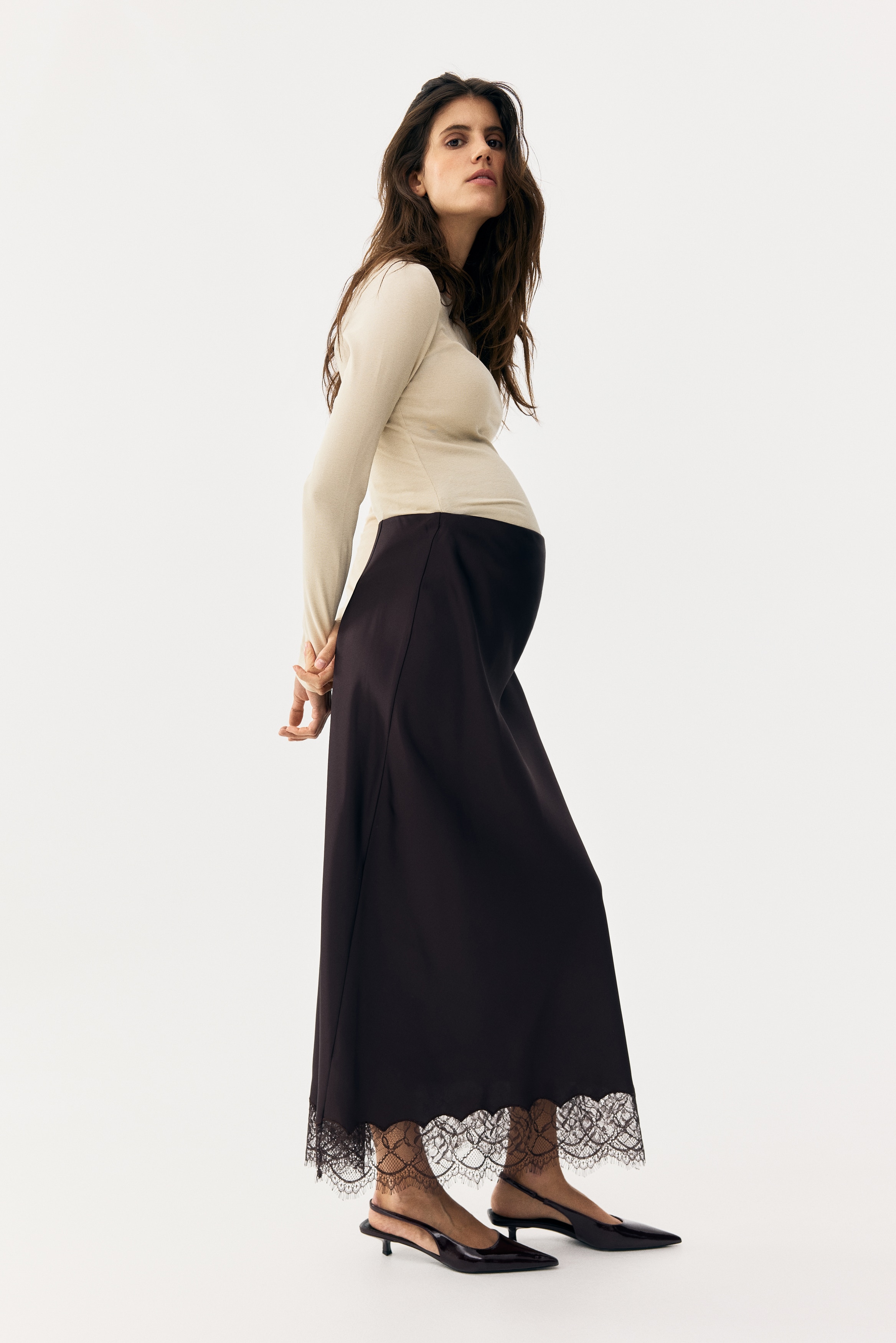 MAMA Lace-Trimmed Satin Skirt from H&M - $40.99