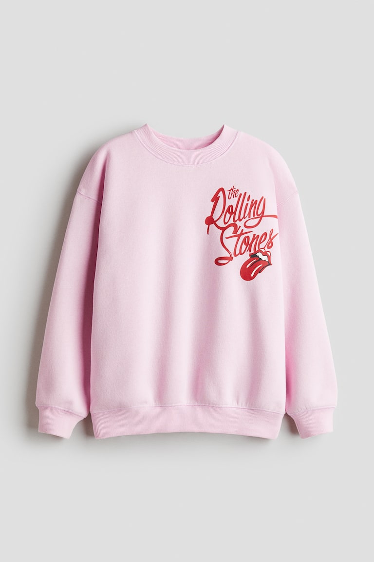 Felpa oversize con motivo stampato Rosa chiaro/The Rolling Stones