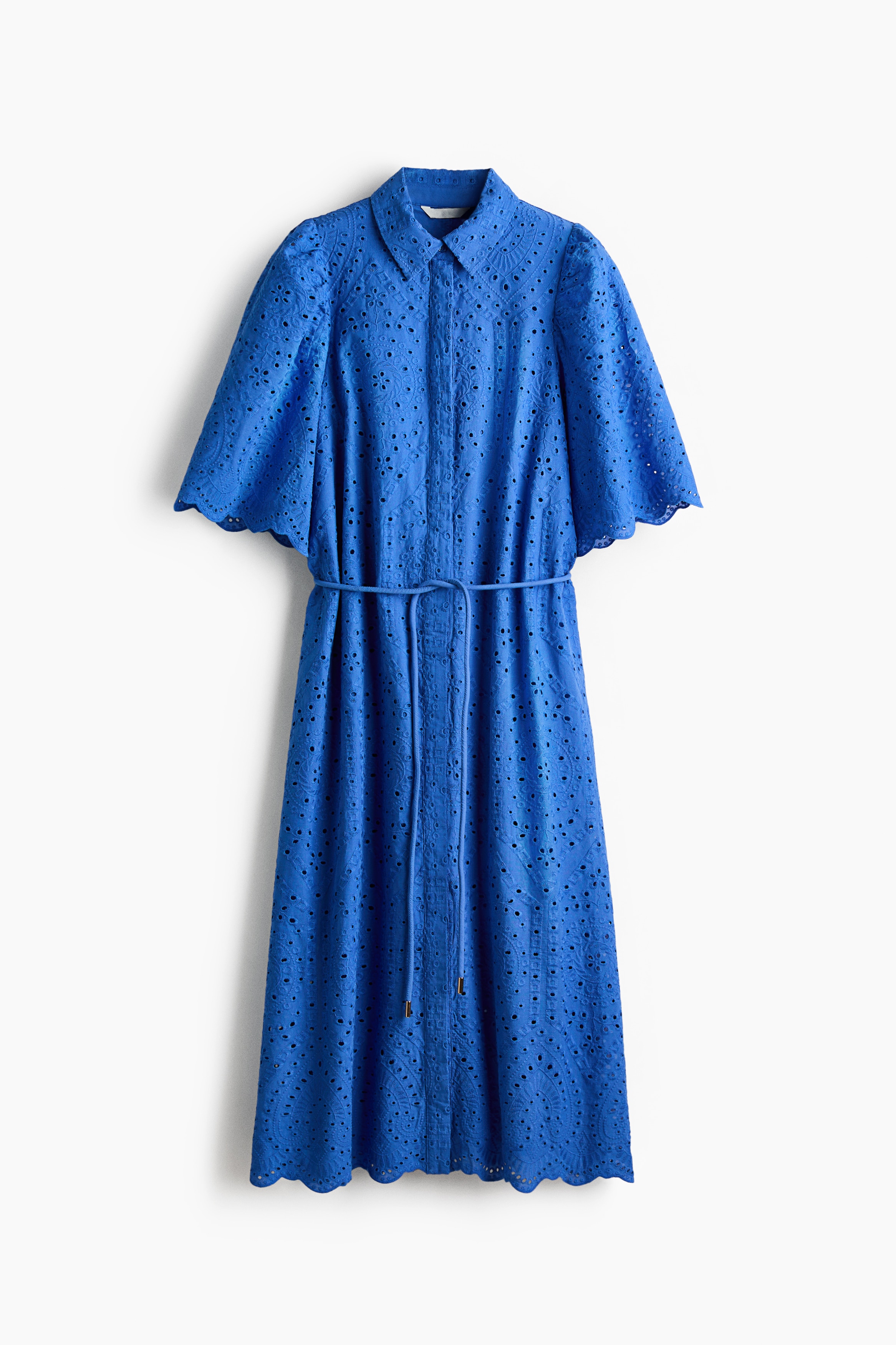 Broderie-anglaise cotton shirt dress - Bright blue/Navy blue