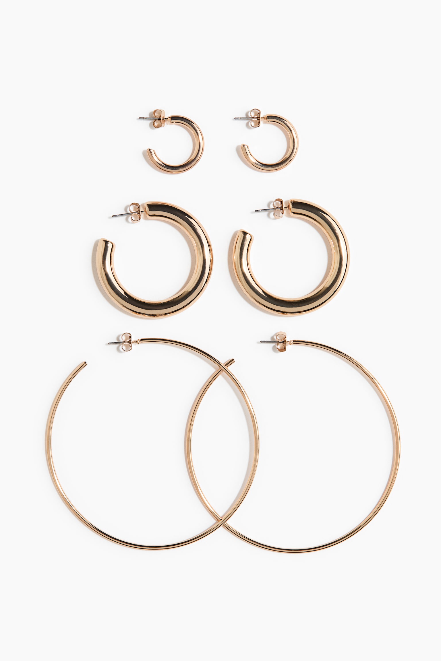 Женские серьги-кольца H&M, набор из 3 пар, цвет: Золотой — фото 1