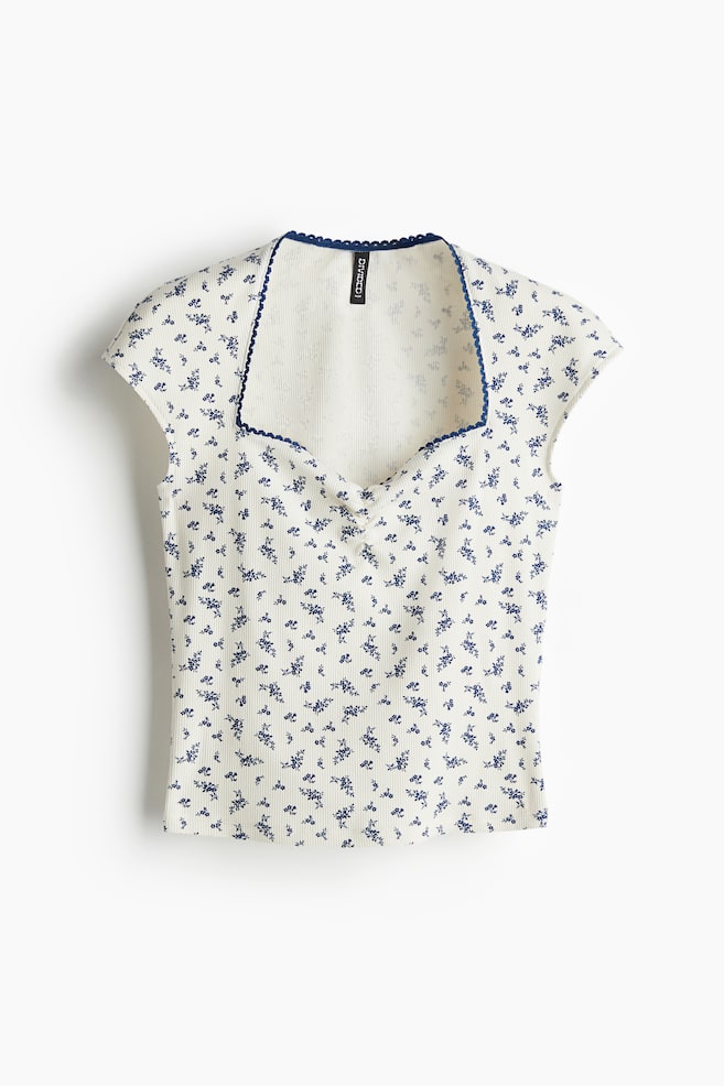 Ribbed Sweetheart-Neck Top - Cream/floral/Red/Black/Cream/Light khaki green/floral - 1