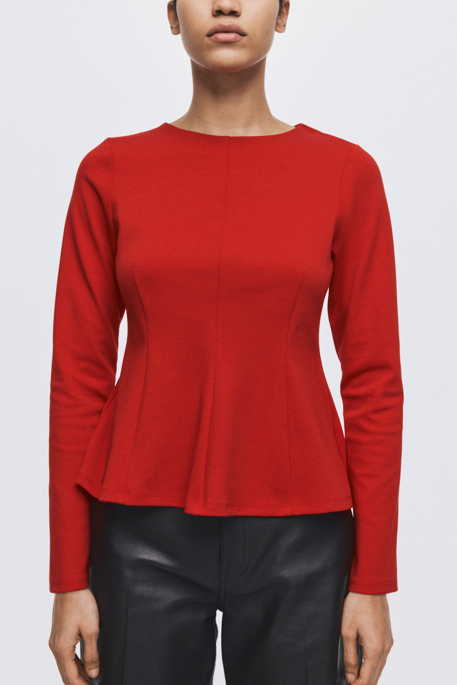 Jersey peplum top - Red/Black/Dark grey - 3