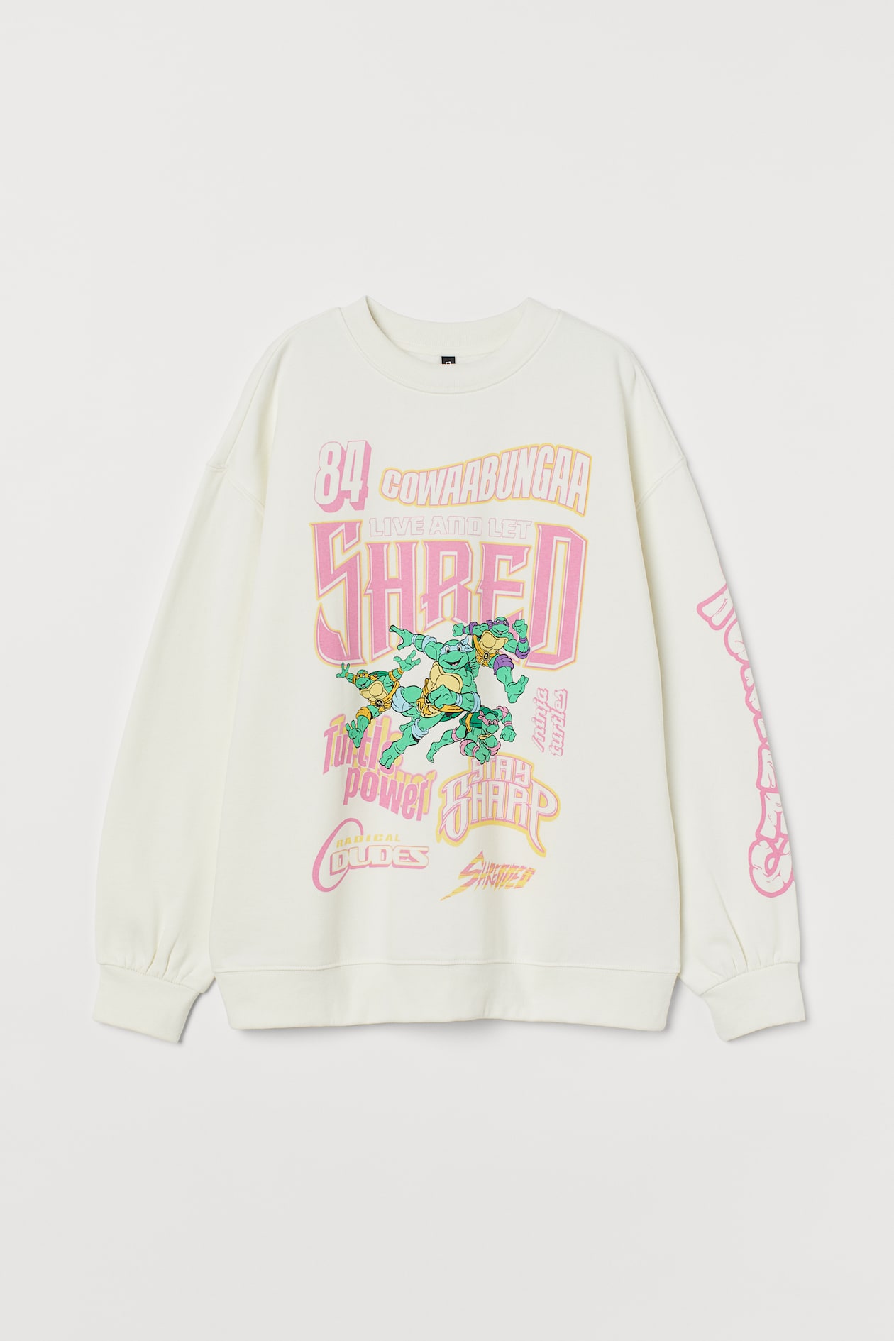 Oversized Printed Sweatshirt - Round Neck - Long sleeve - White/Turtles ...