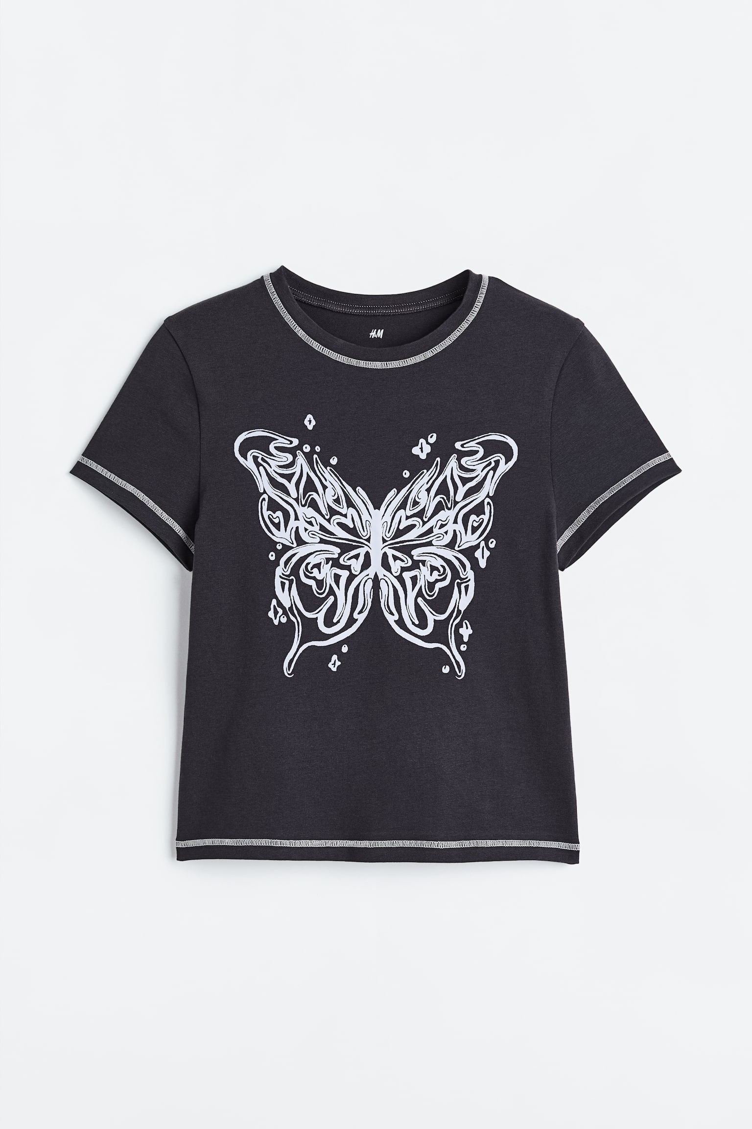 Printed T-shirt - Dark grey/Butterfly/Light green/Flowers/Light purple/Horses - 1