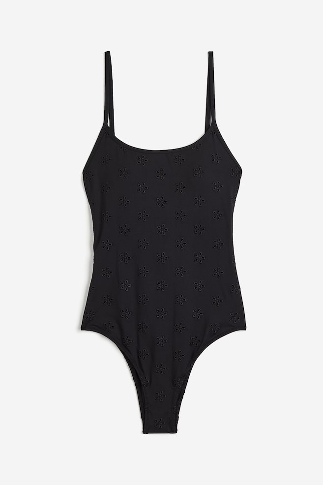 Padded-cup broderie anglaise swimsuit - Black - 2
