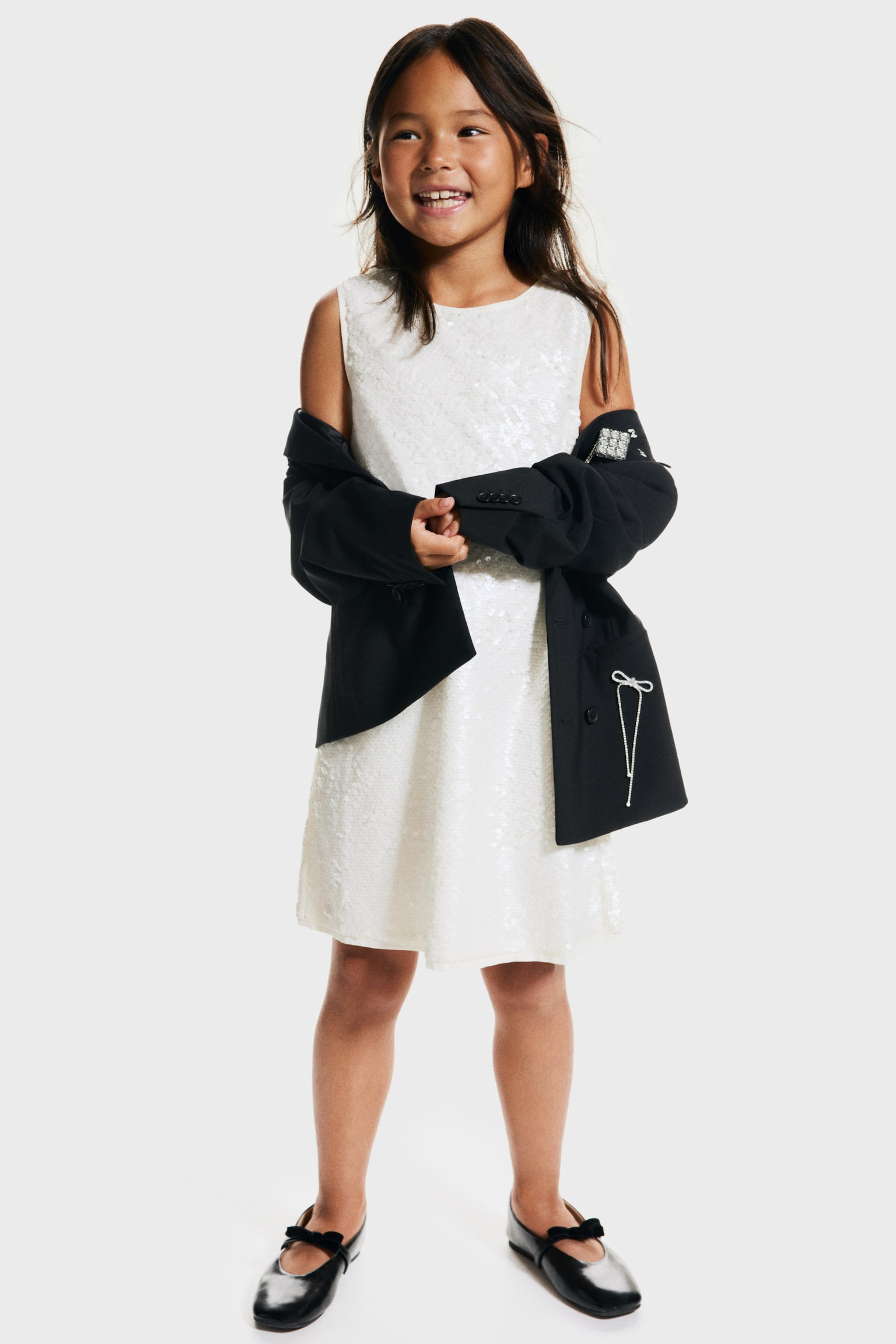 Paljettklänning med rosett - Vit/Svart/Roséguld - 3