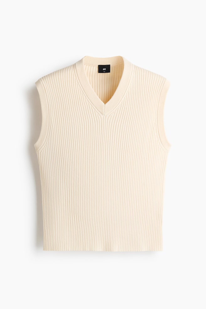 Gilet in maglia a costine Slim Fit - Beige chiaro/Viola prugna - 1