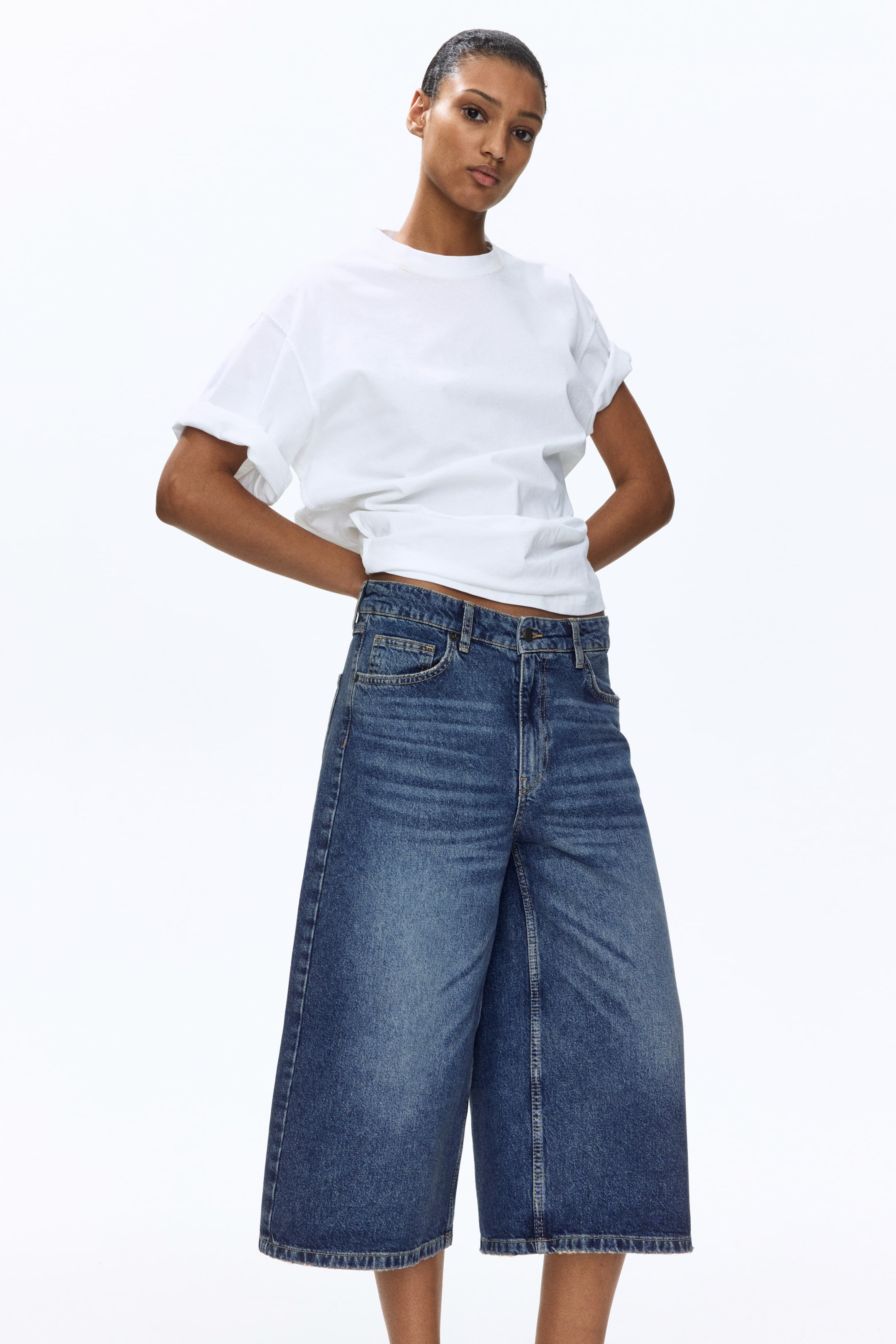 Wide-Leg Regular-Waist Culotte Jeans