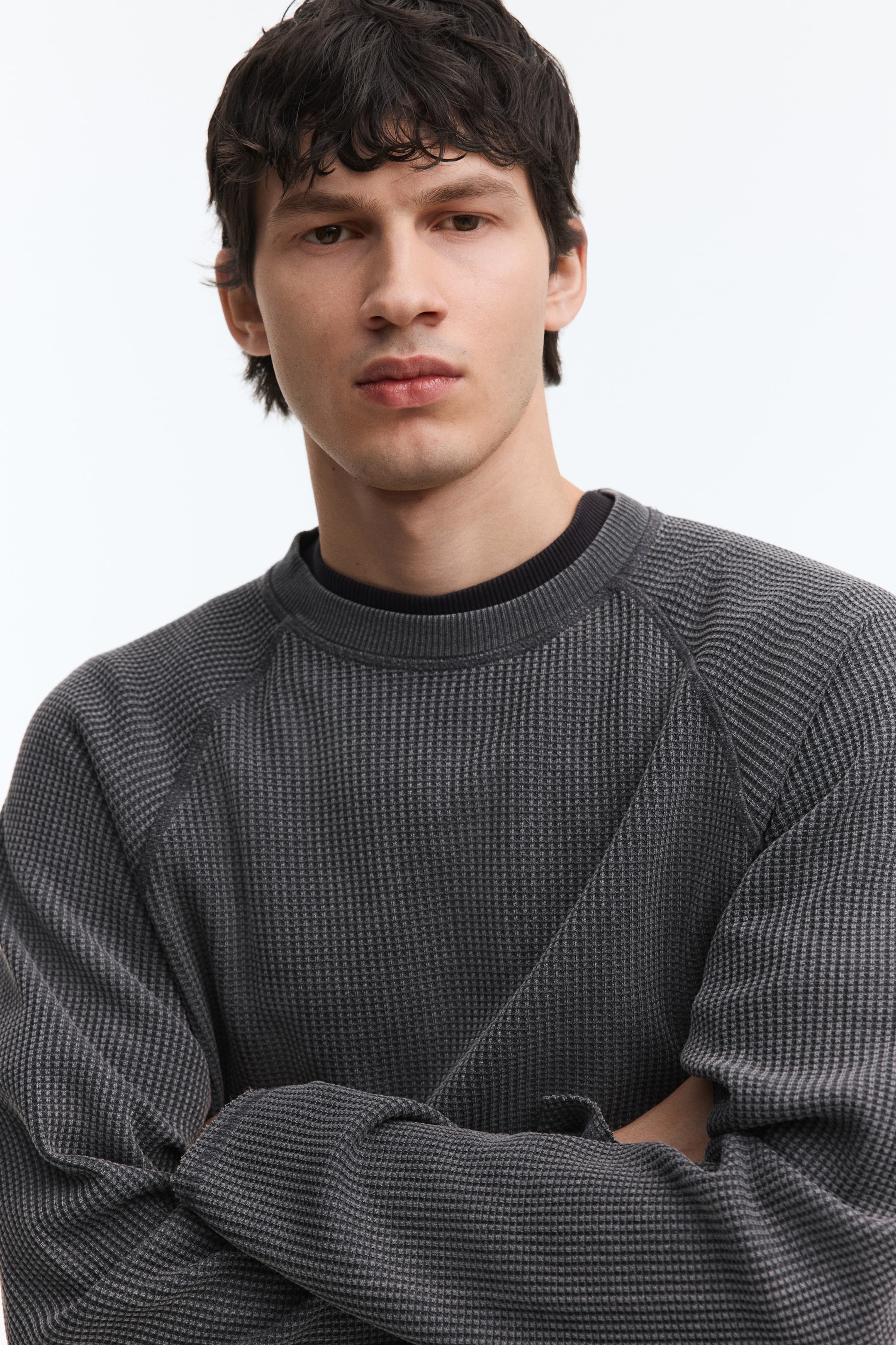 Regular-Fit Long-Sleeved Waffled Shirt
