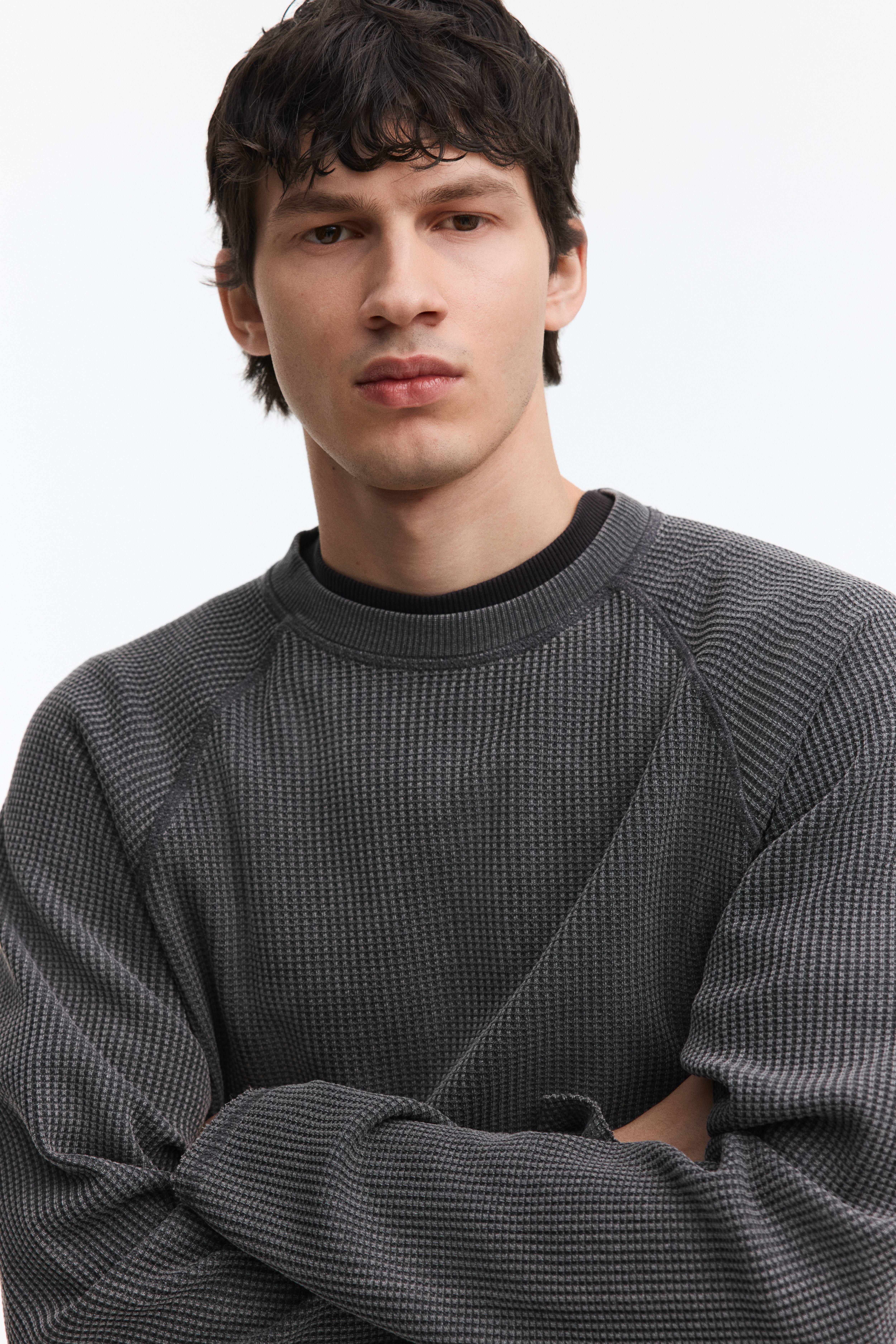 Regular-Fit Long-Sleeved Waffled Shirt