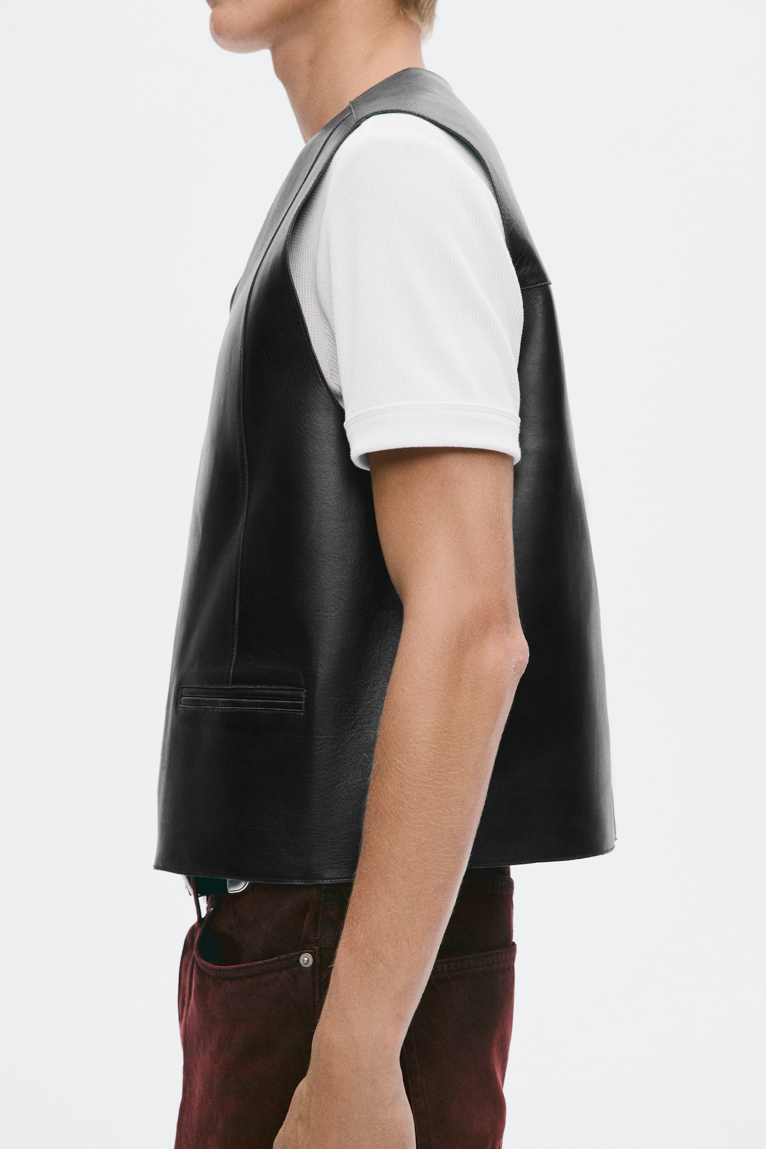 Мужской жилет H&M Leather Vest, цвет: Чёрный — фото 5
