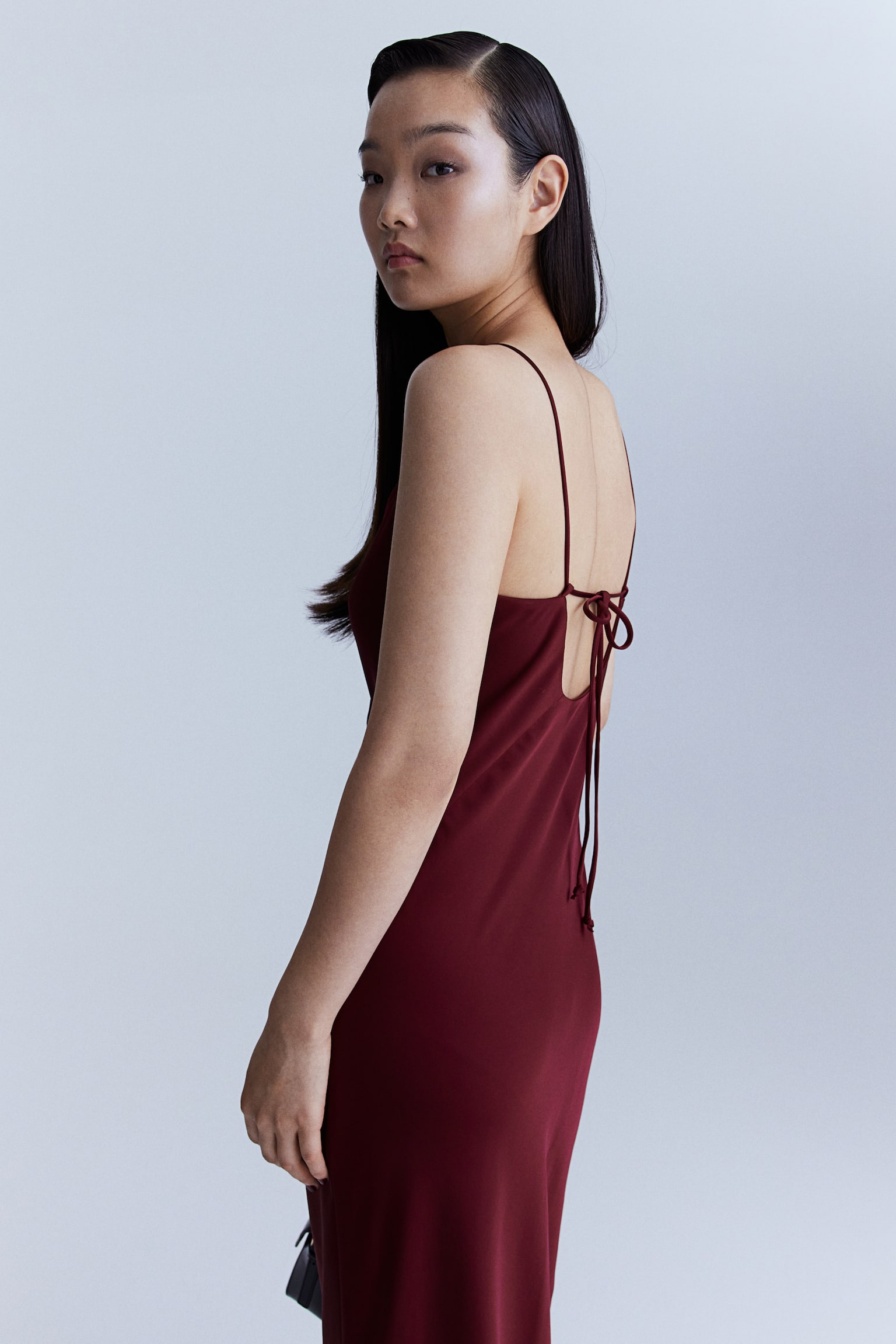 Tie-detail strappy dress - Burgundy/Black/Light grey/Silver-coloured - 4