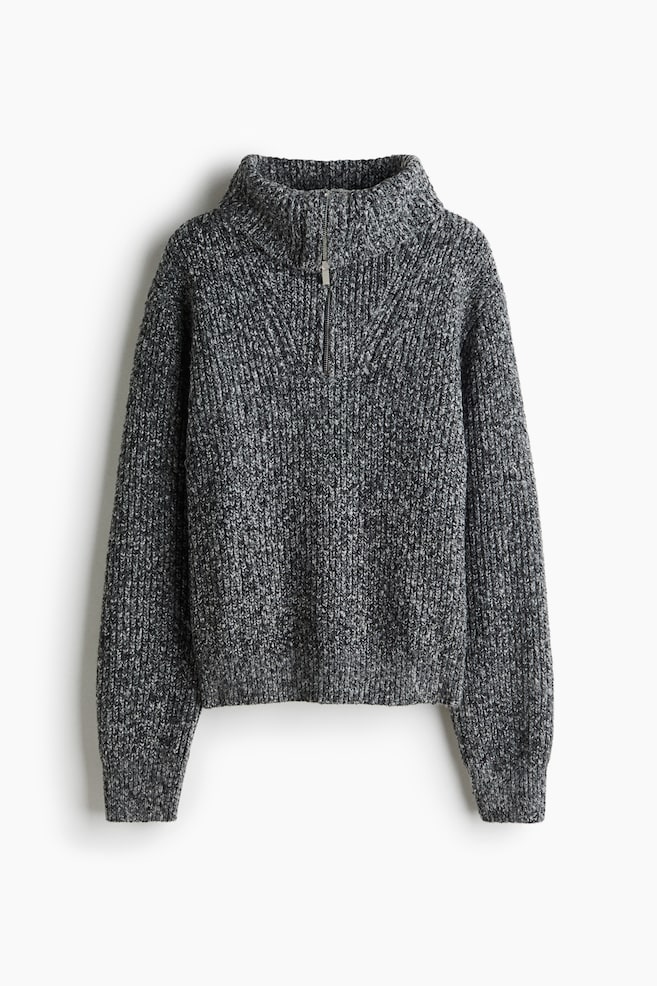 Rib-knit zip-top jumper - Black marl - 1