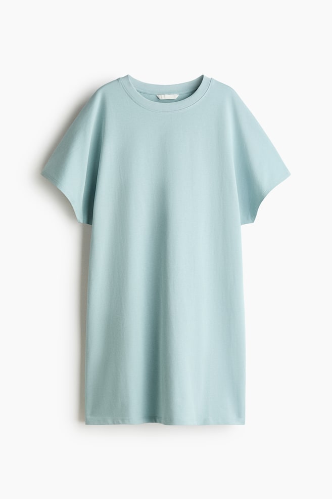 Cotton T-Shirt Dress - Light turquoise/White/striped - 1