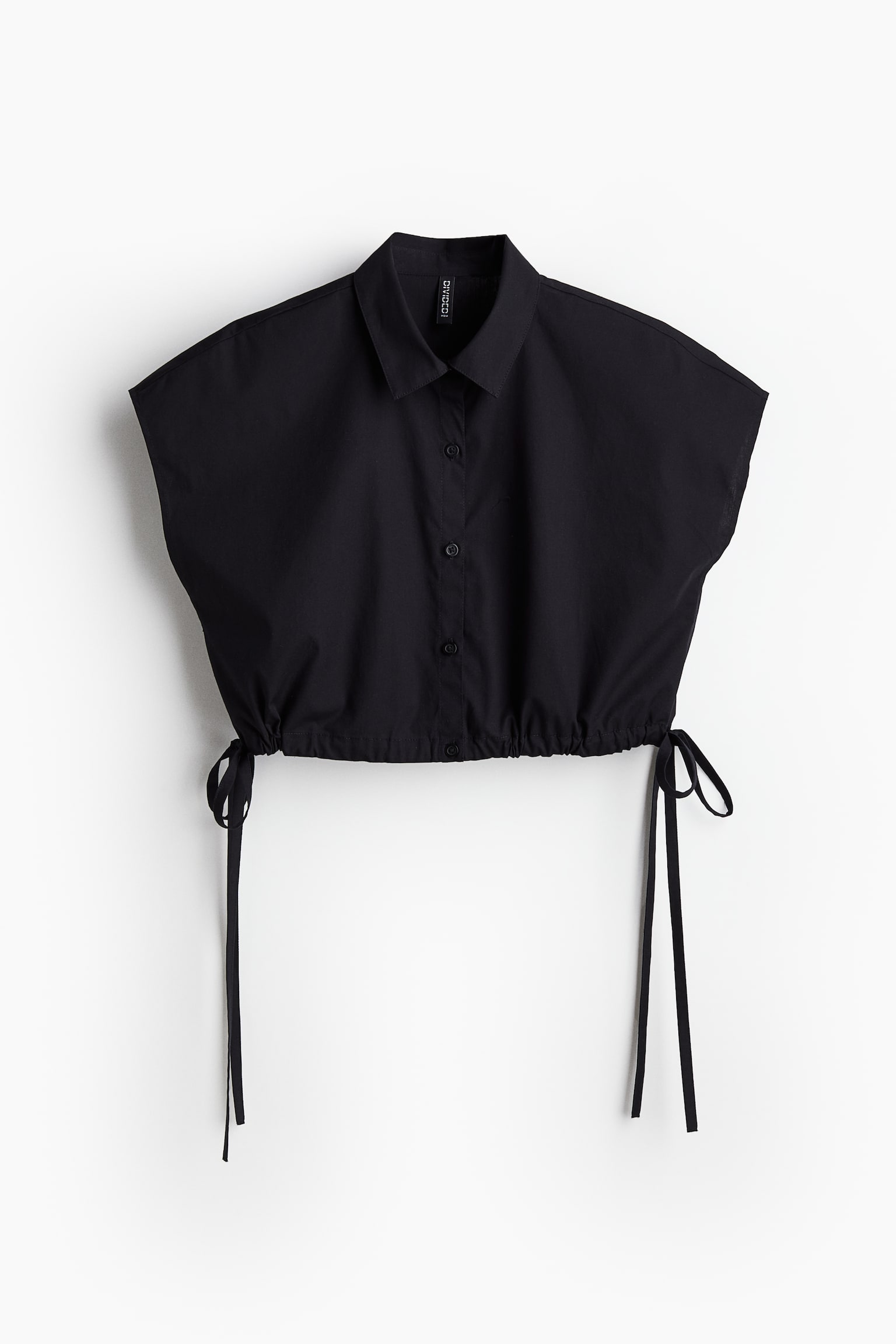 Cropped tie-detail shirt - Black/White - 1