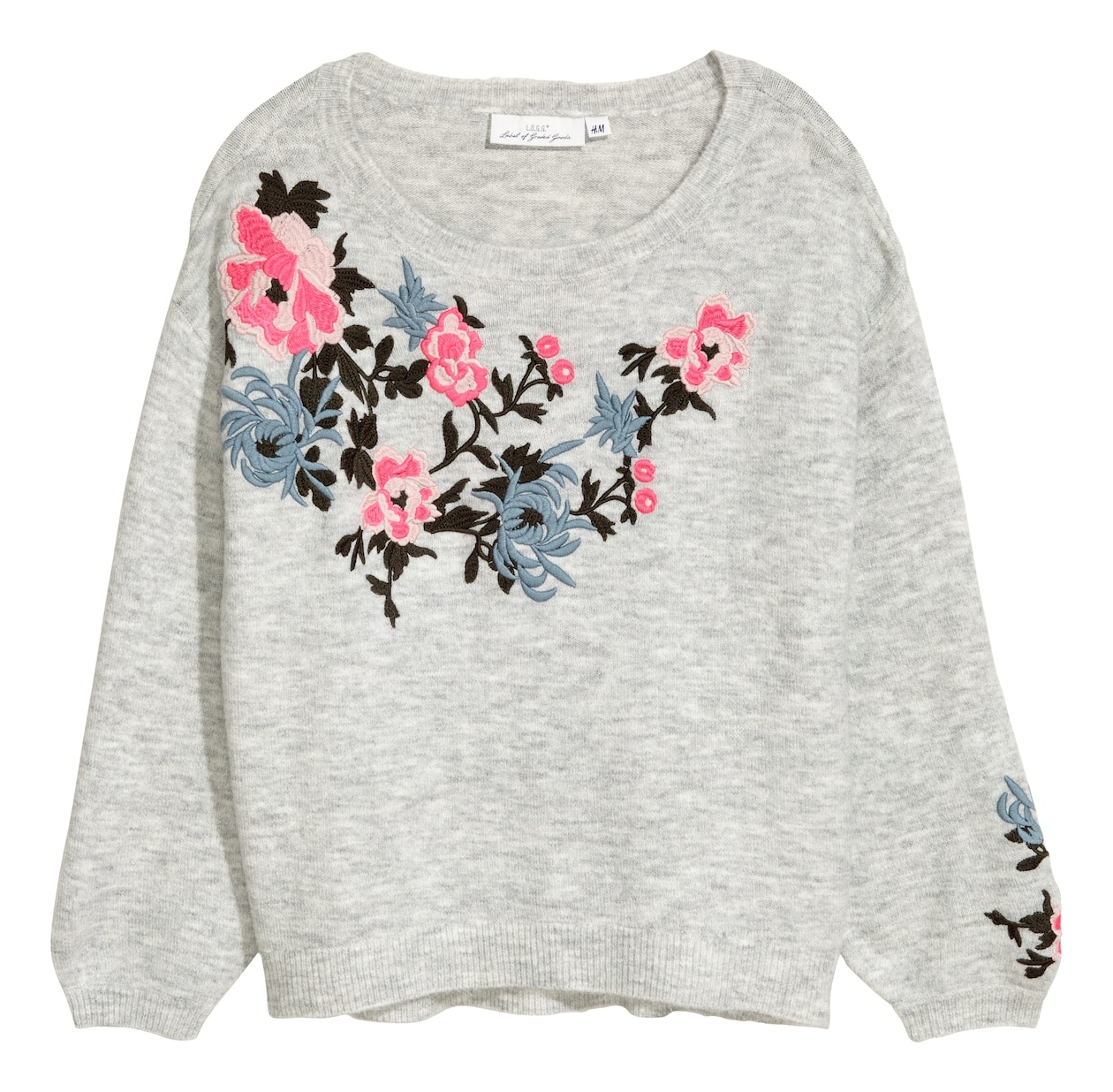 Knitted jumper with embroidery Light grey marl Ladies H&M IE