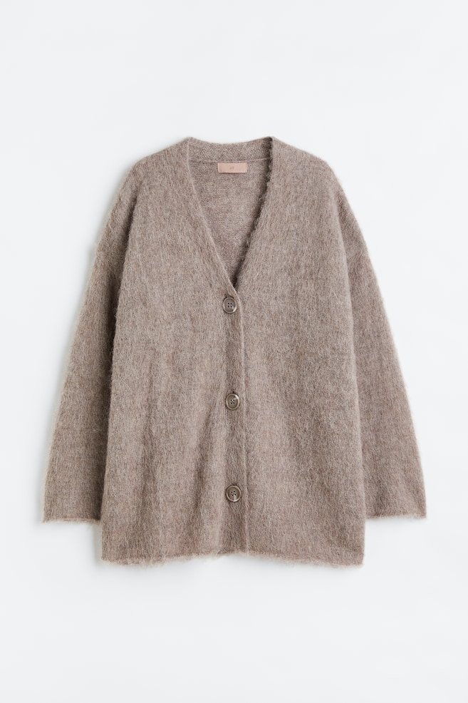 Fine-knit wool-blend cardigan - Mörkbeige - 2