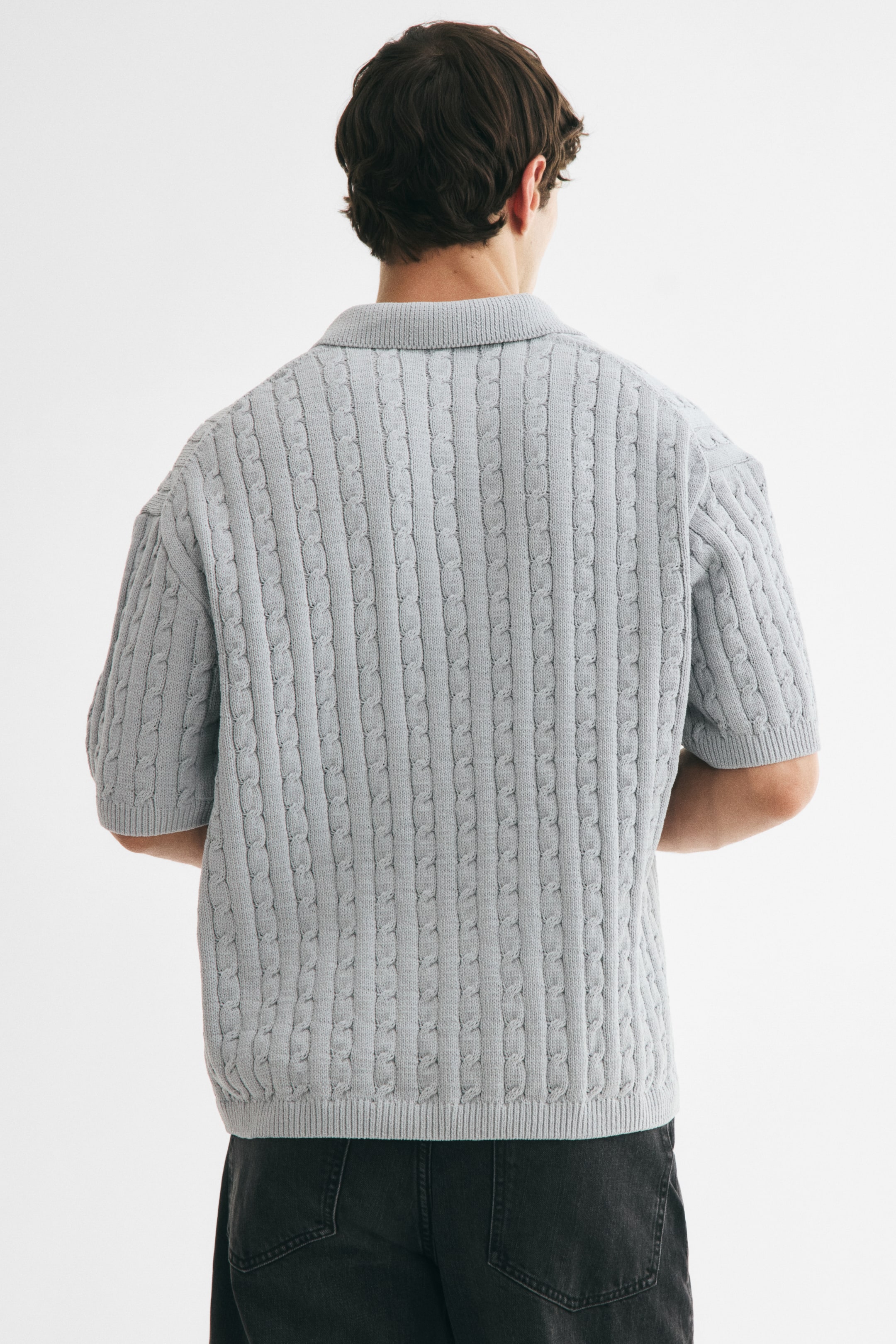 Relaxed-Fit Cable-Knit Polo Shirt