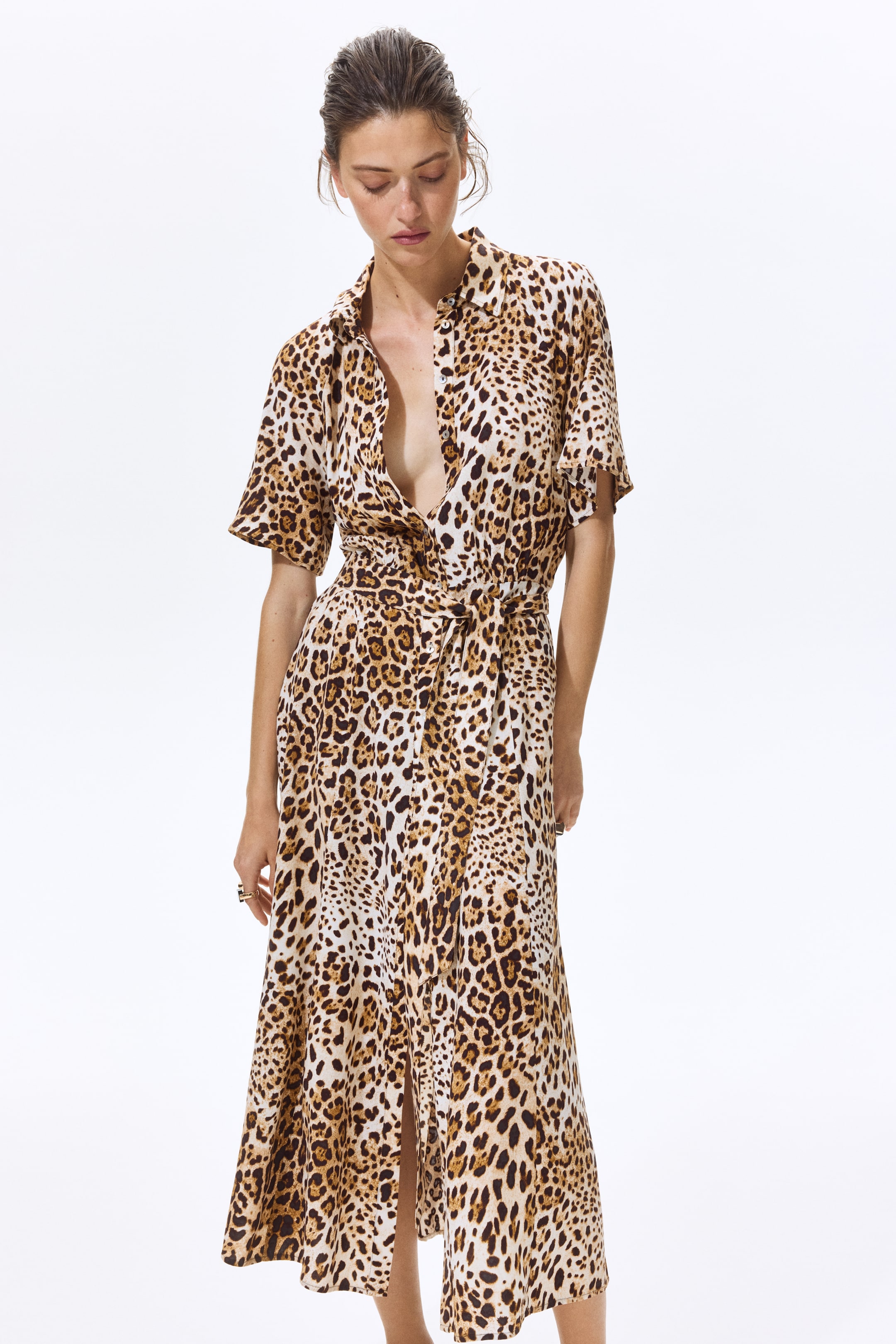 View larger image: Tie-belt shirt dress - Light beige/Leopard print - Ladies | H&M 1