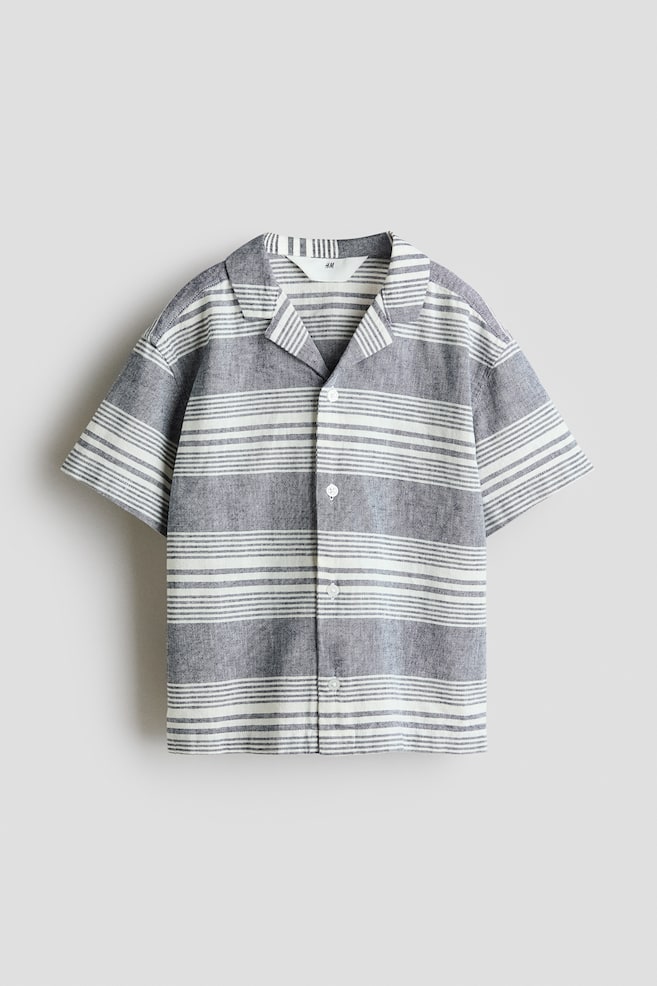 Linen Blend Resort Shirt - Dark blue/Stripe/Light beige/Tigers/Navy blue - 1