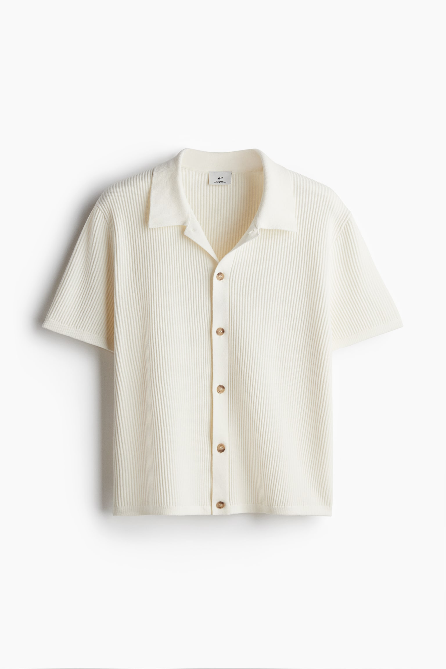 Regular Fit Rib-knit resort shirt - Cream/Dark beige/Navy blue - 2