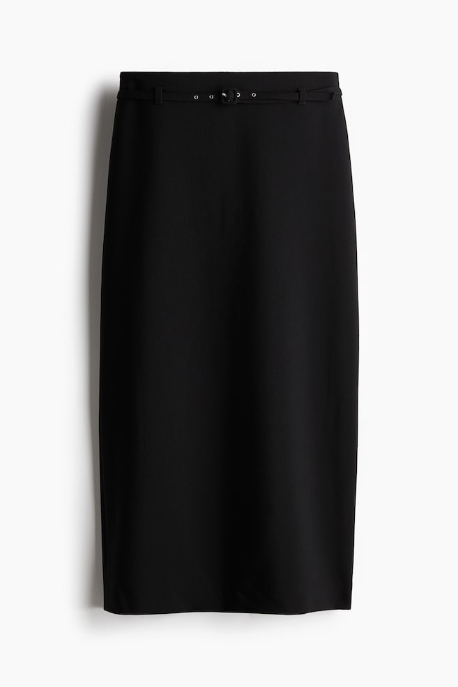 Jupe crayon avec ceinture - Noir - 1