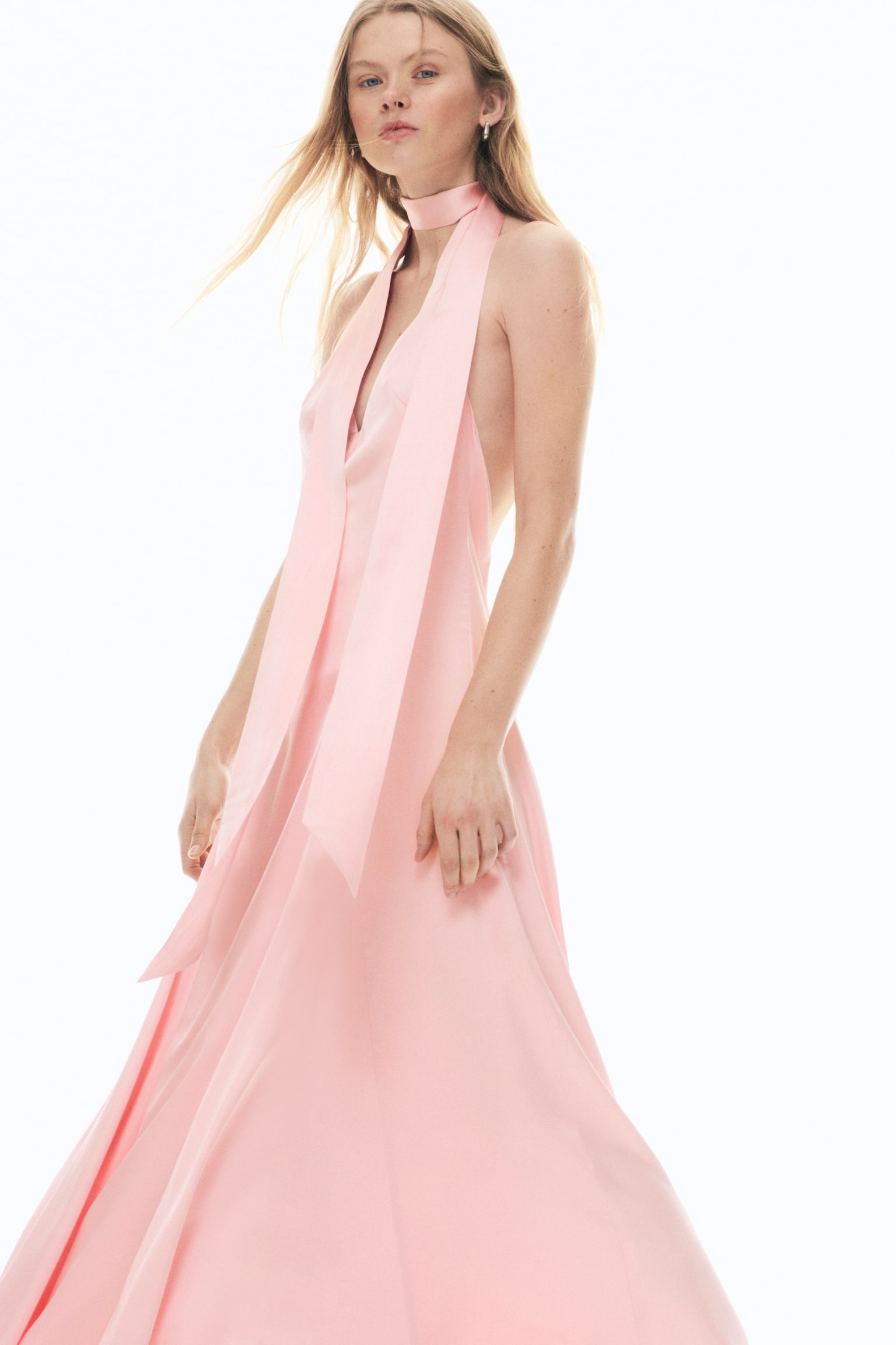 Flared-Skirt Satin Dress - Light pink - 7