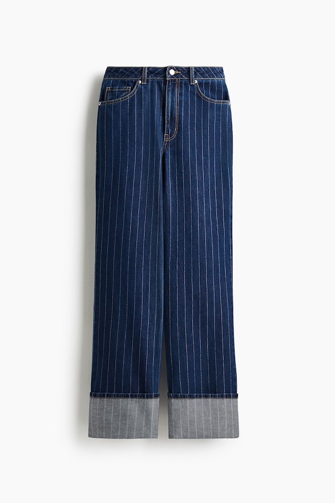 Wide Ultra High Turn-up Jeans - Blu denim/gessato - 1