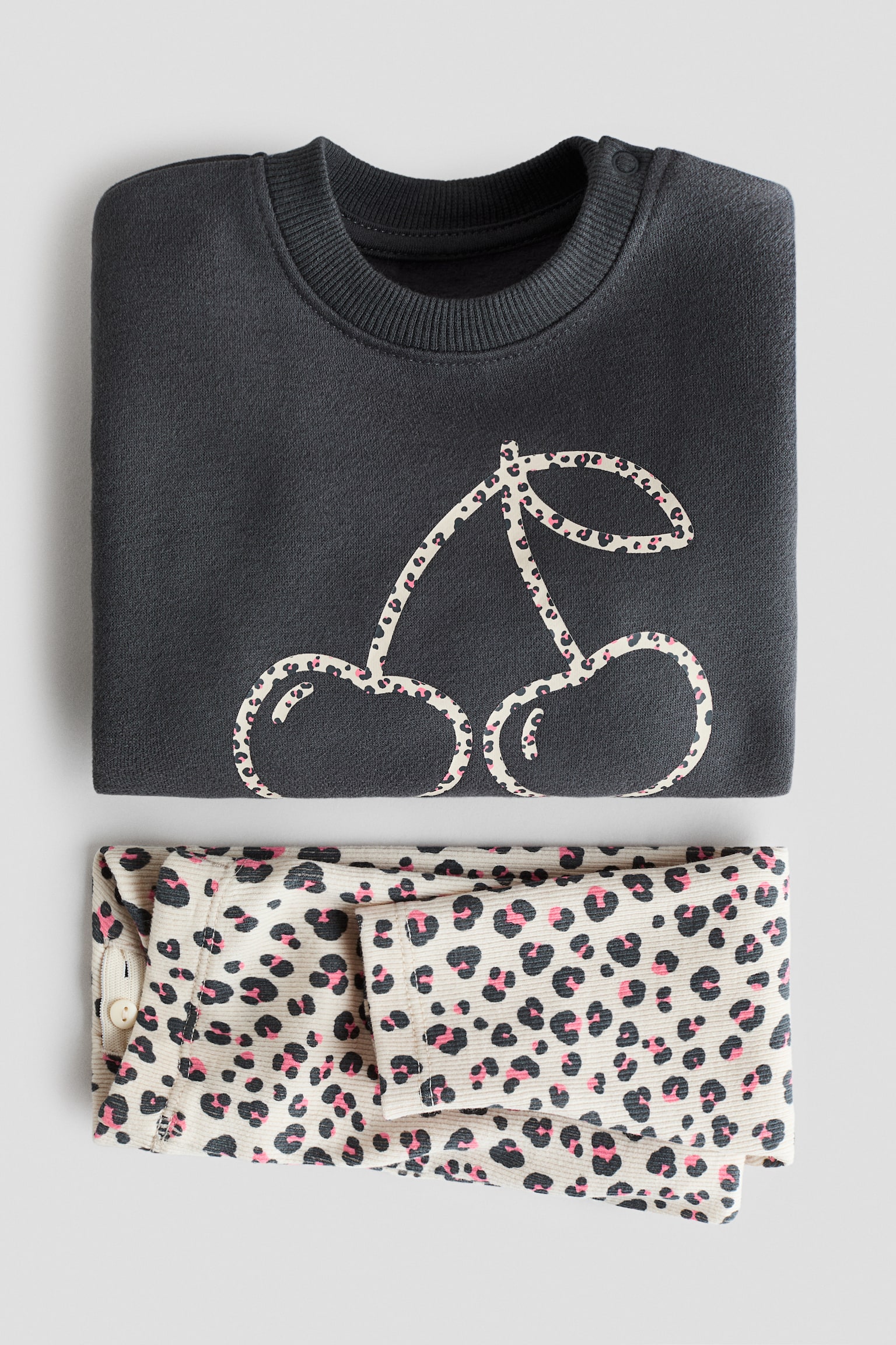 2-piece sweatshirt and leggings set - Dark grey/Leopard print/Light pink/Floral - 2