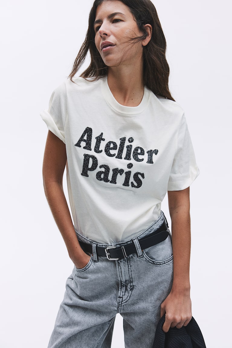 T-shirt con stampa Bianco/Atelier Paris DONNA H&M IT