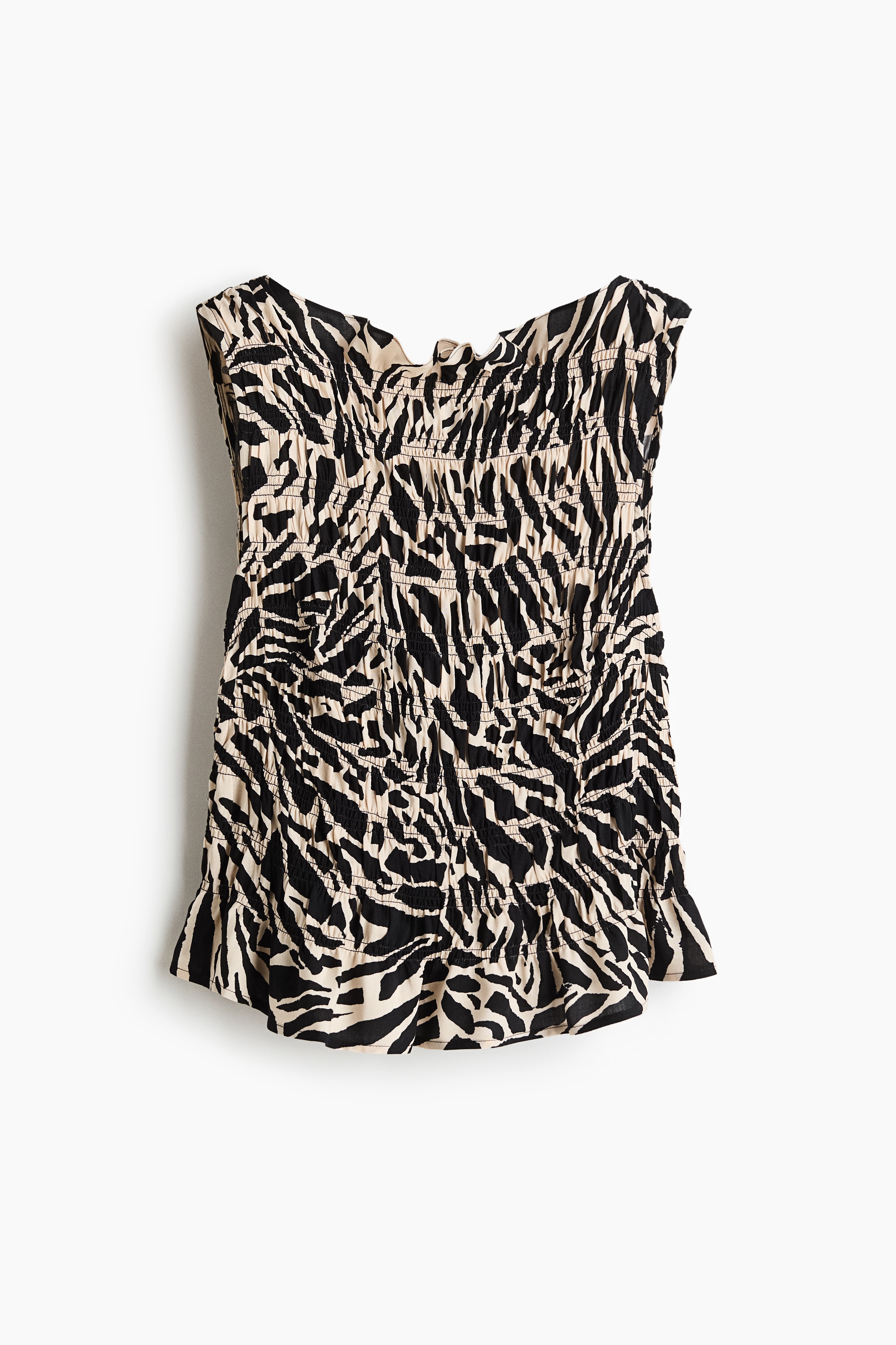 Smocked viscose top - Black/Patterned/Dark khaki green/Brown/Zebra print