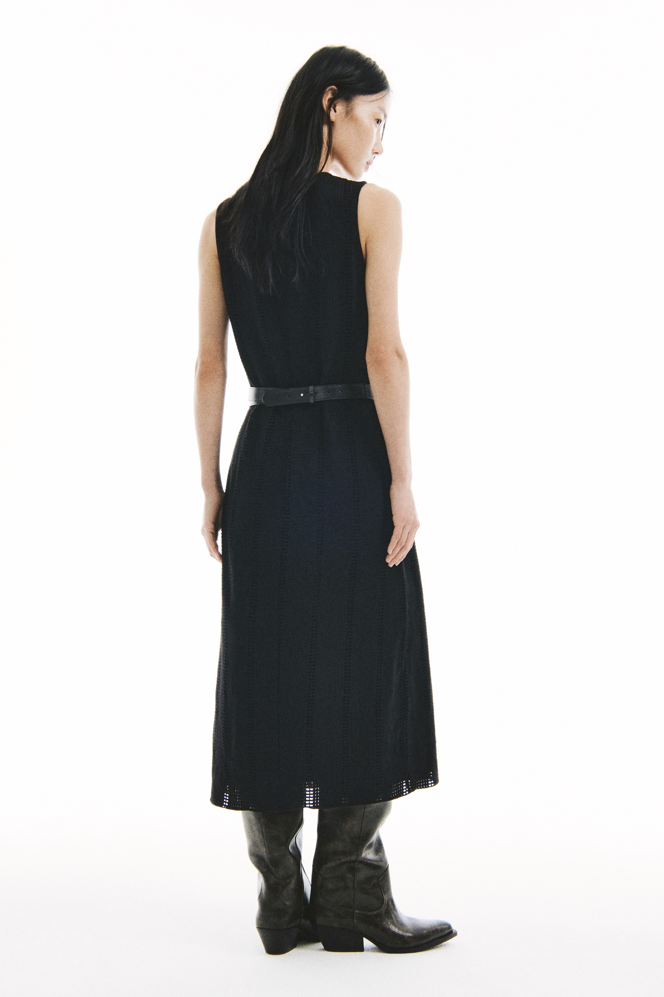 h&m textured knit dress Ladies - White/Black Rib-Knit Dress - Size: S