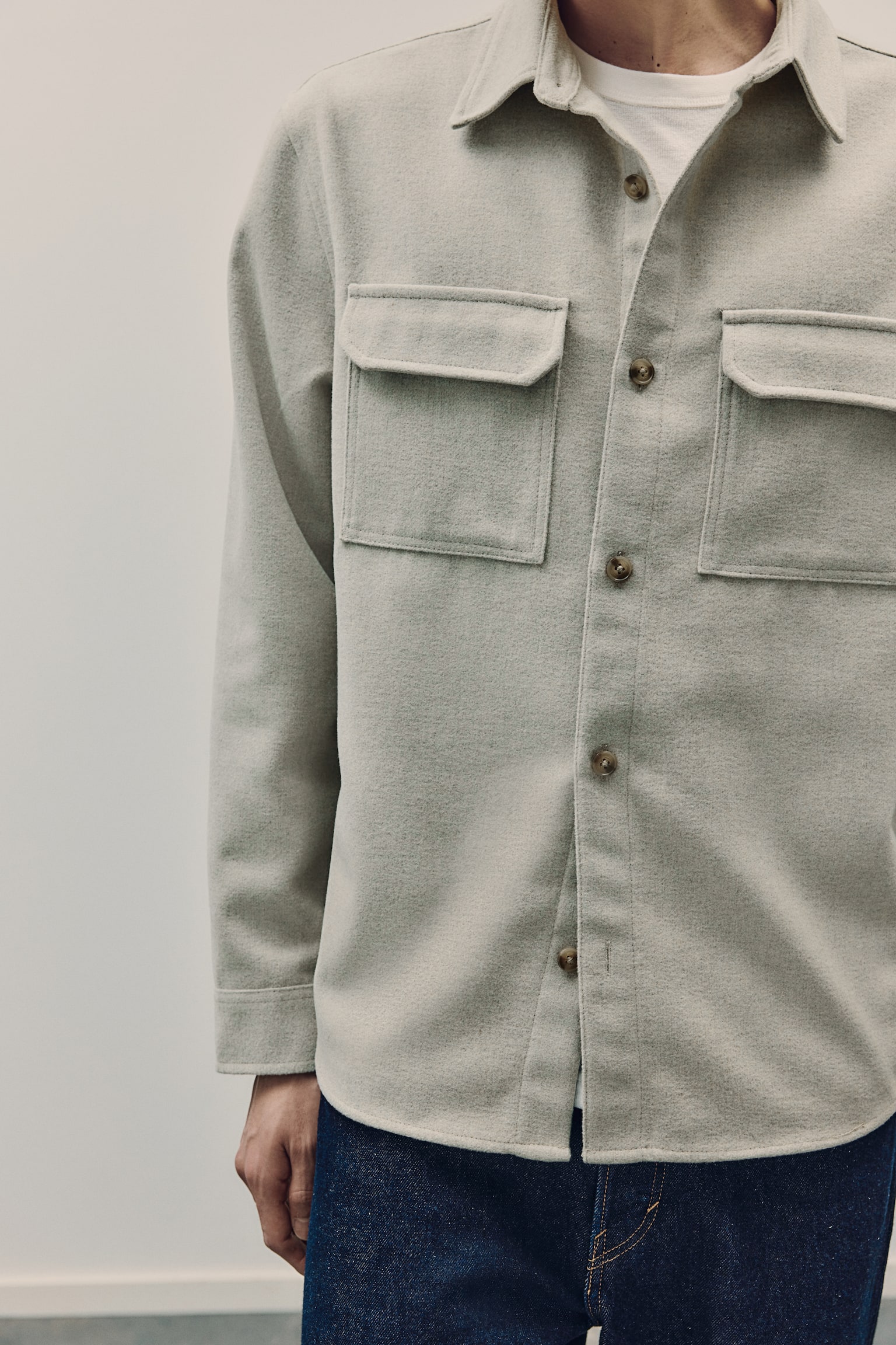 Regular Fit Felted overshirt - Light greige/Beige/Checked/Navy blue/Black/Grey/Grey/Pinstriped - 3