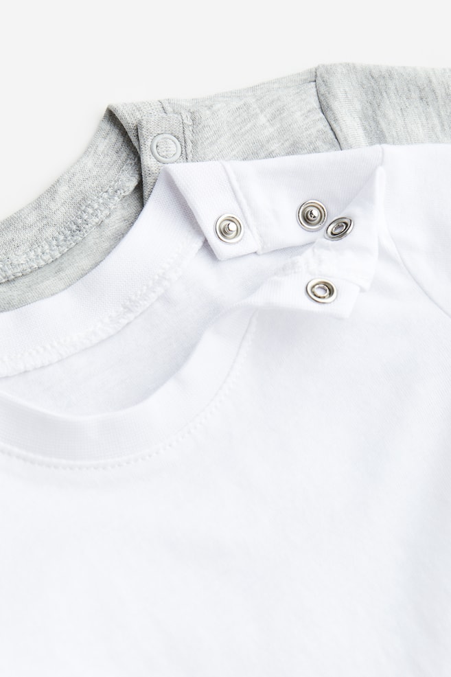 2-pak T-shirt i bomuld - Lysegråmeleret/Hvid/Hvid/Lys rosa/Stribet/Lys beige/Stribet/Marineblå/Stribet - 2