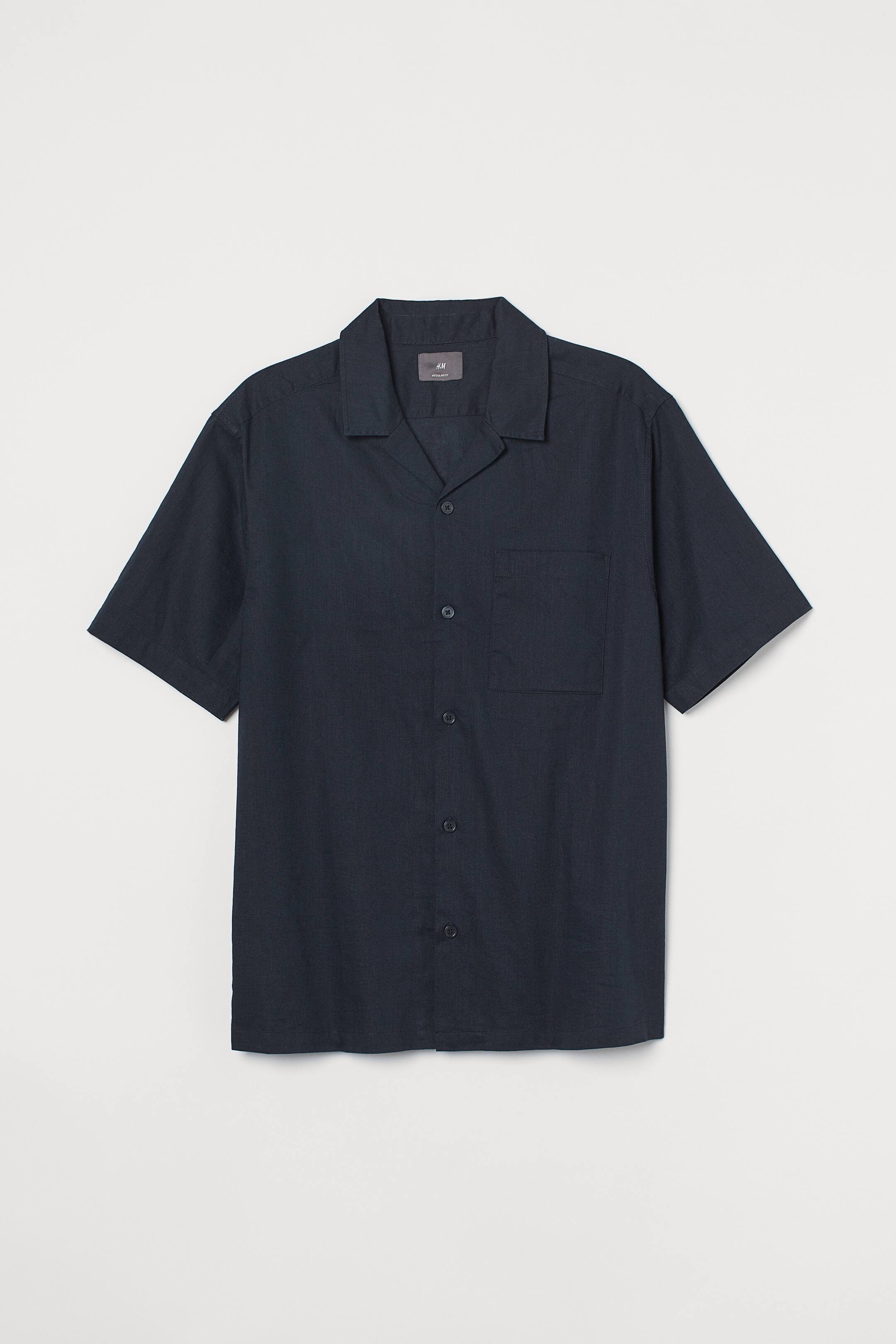 Regular Fit Linen-blend Shirt - Navy blue - Men | H&M US