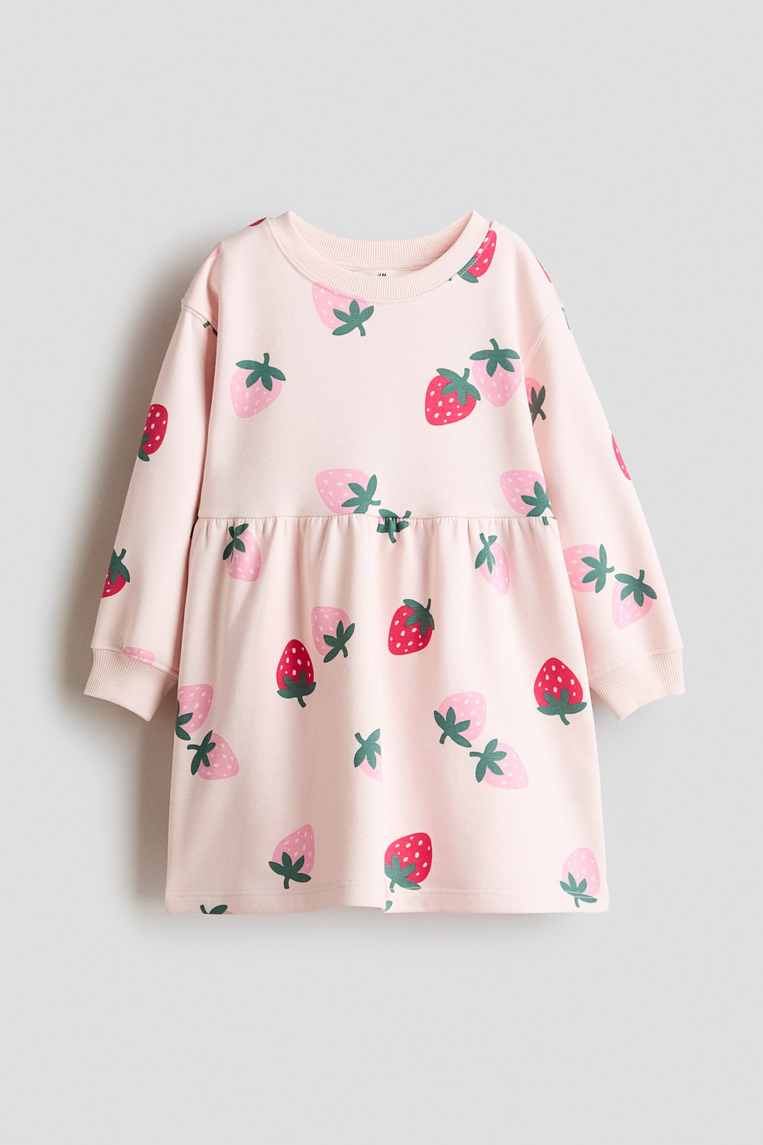 Mönstrad sweatshirtklänning - Ljusrosa/Jordgubbar/Vit/Blommig