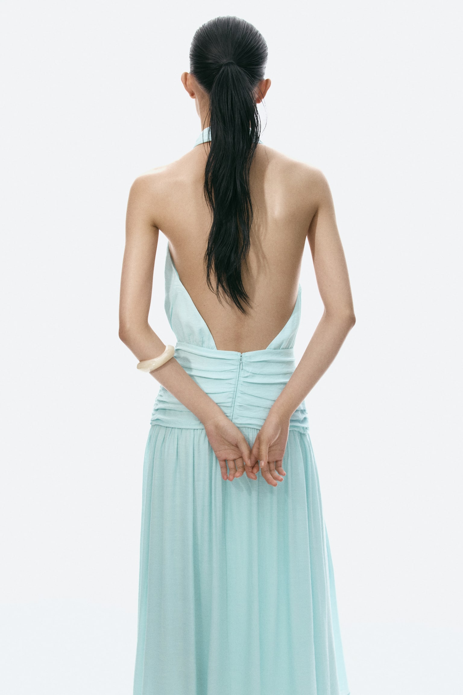 Robe à dos nu et effet drapé-Turquoise clair - 5