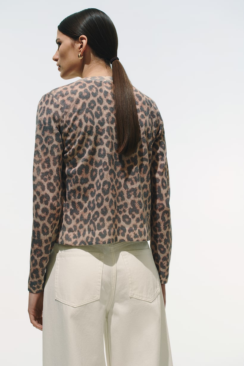 Sleeve Leopard Print Sweater Canada Leopard-print Knitted Sweater
