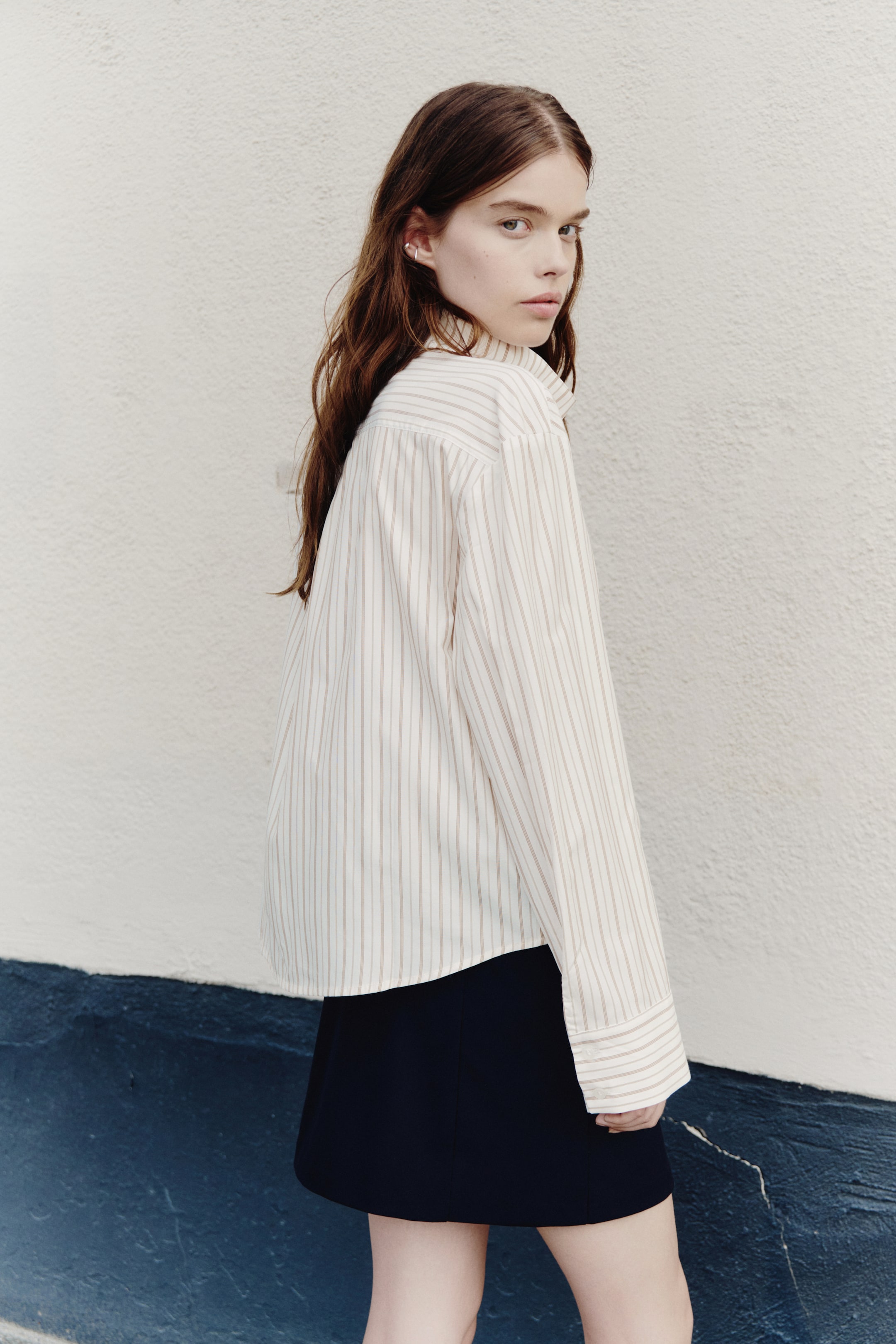 Oversized Shirt with Stand-Up Collar